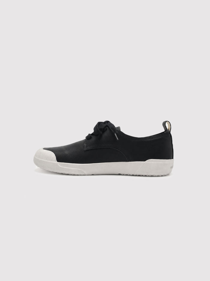 Infini Block Black Leather Lace-Up and Slip-On Sneakers, side profile.