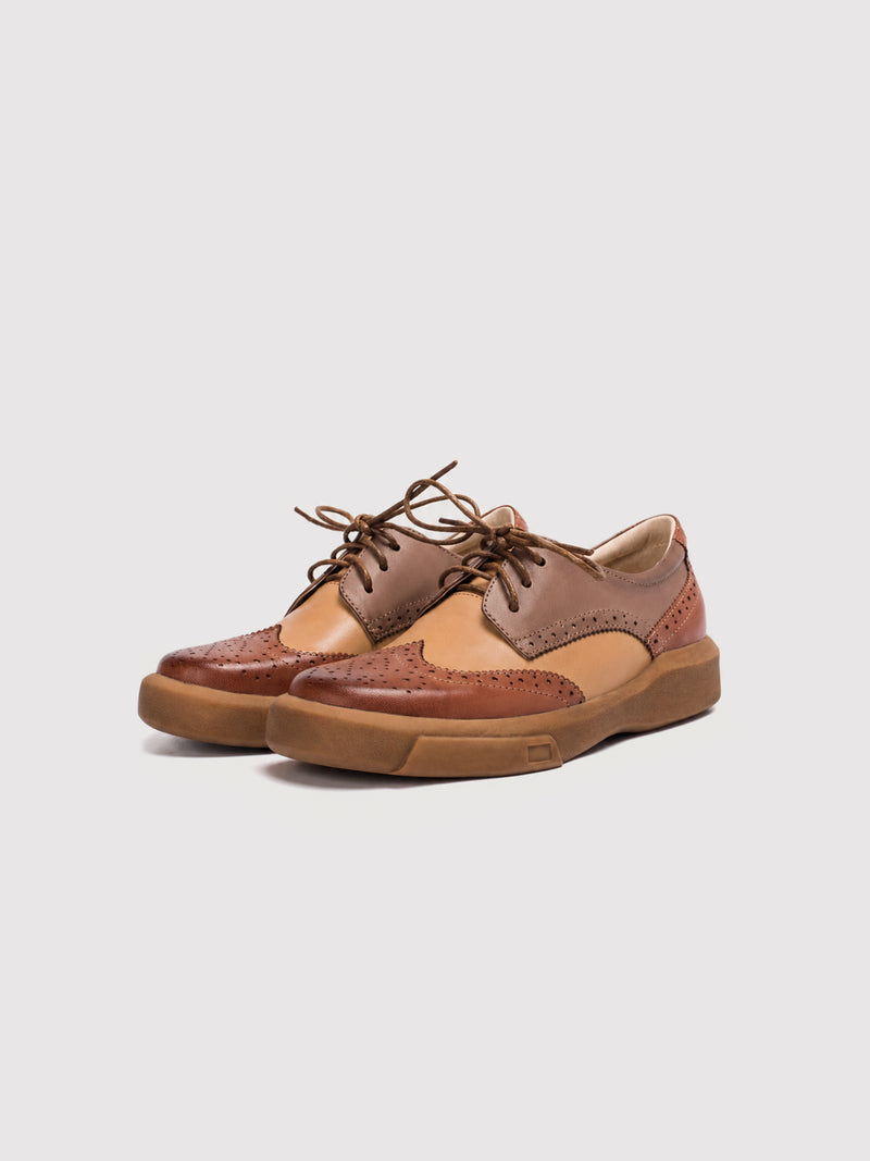 Dandy Block Brown Multi-Tone Leather Brogue Derby Shoes, pair viewed from the front at an angle.