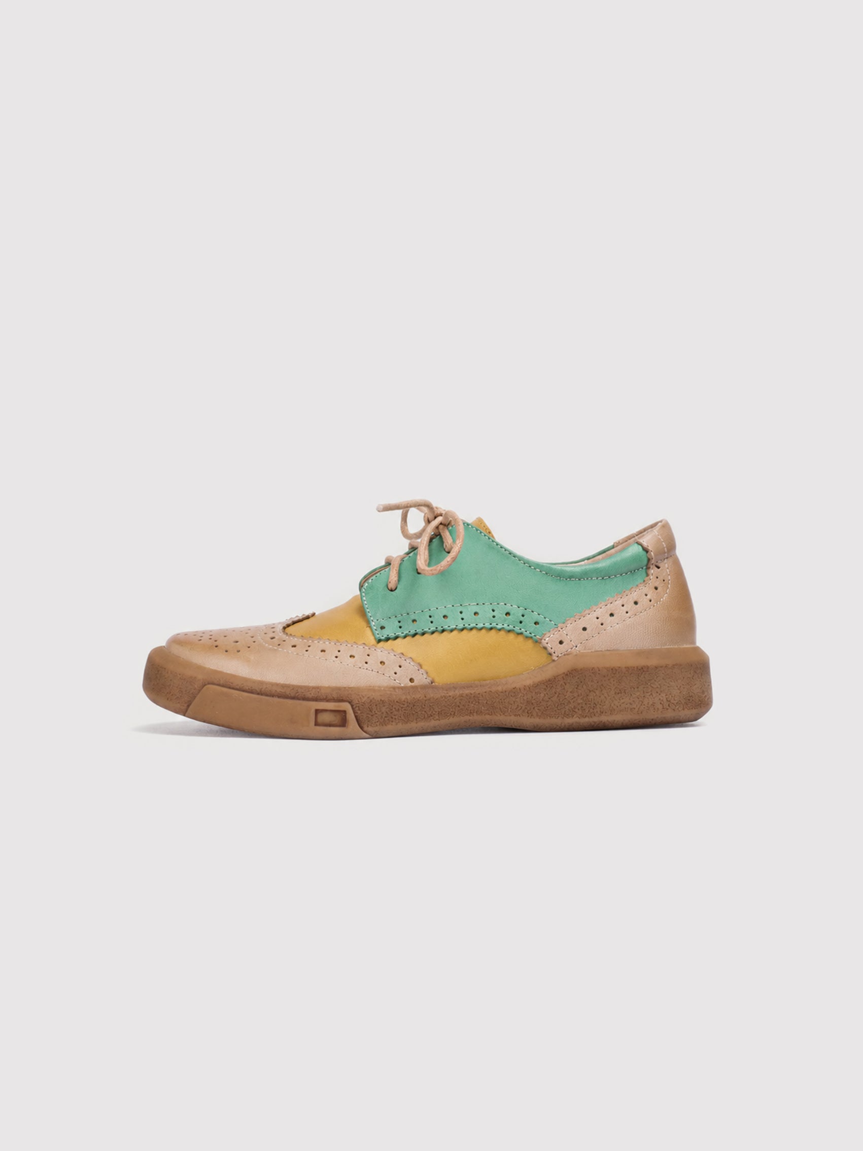 DANDY BLOCK Beige Multi-Color Leather Brogue Derby Shoes