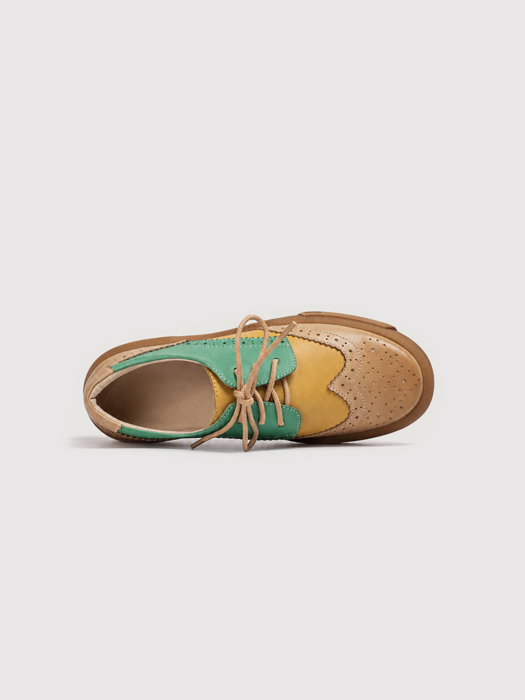 DANDY BLOCK Beige Multi-Color Leather Brogue Derby Shoes