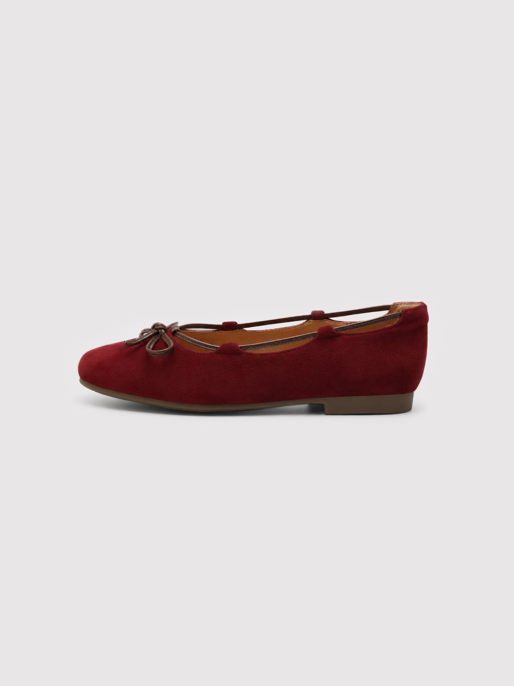 Rich Red Suede Ballet Flats with Leather Bow Accent
