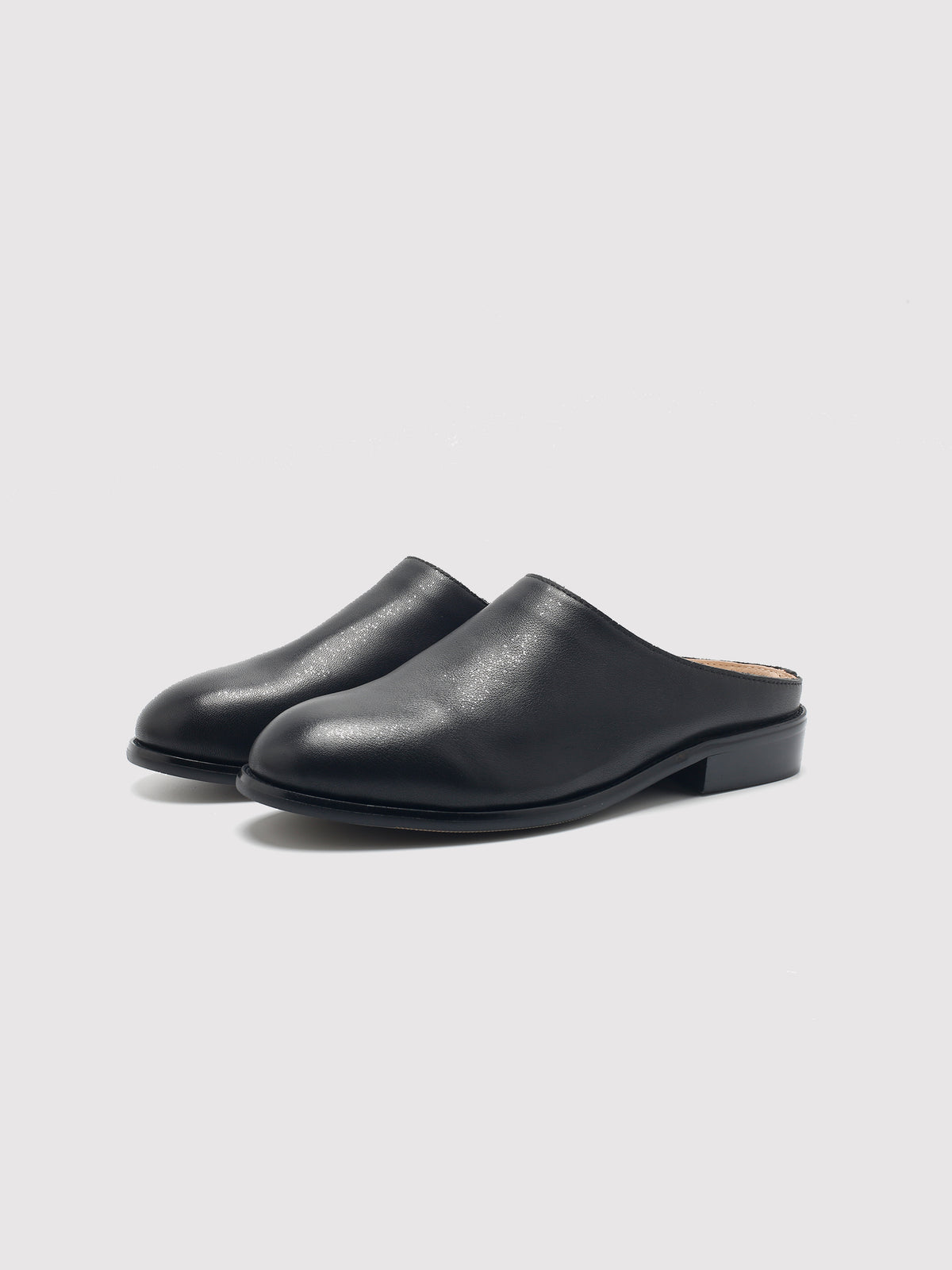 Black Leather Mules