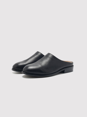 Black Leather Mules
