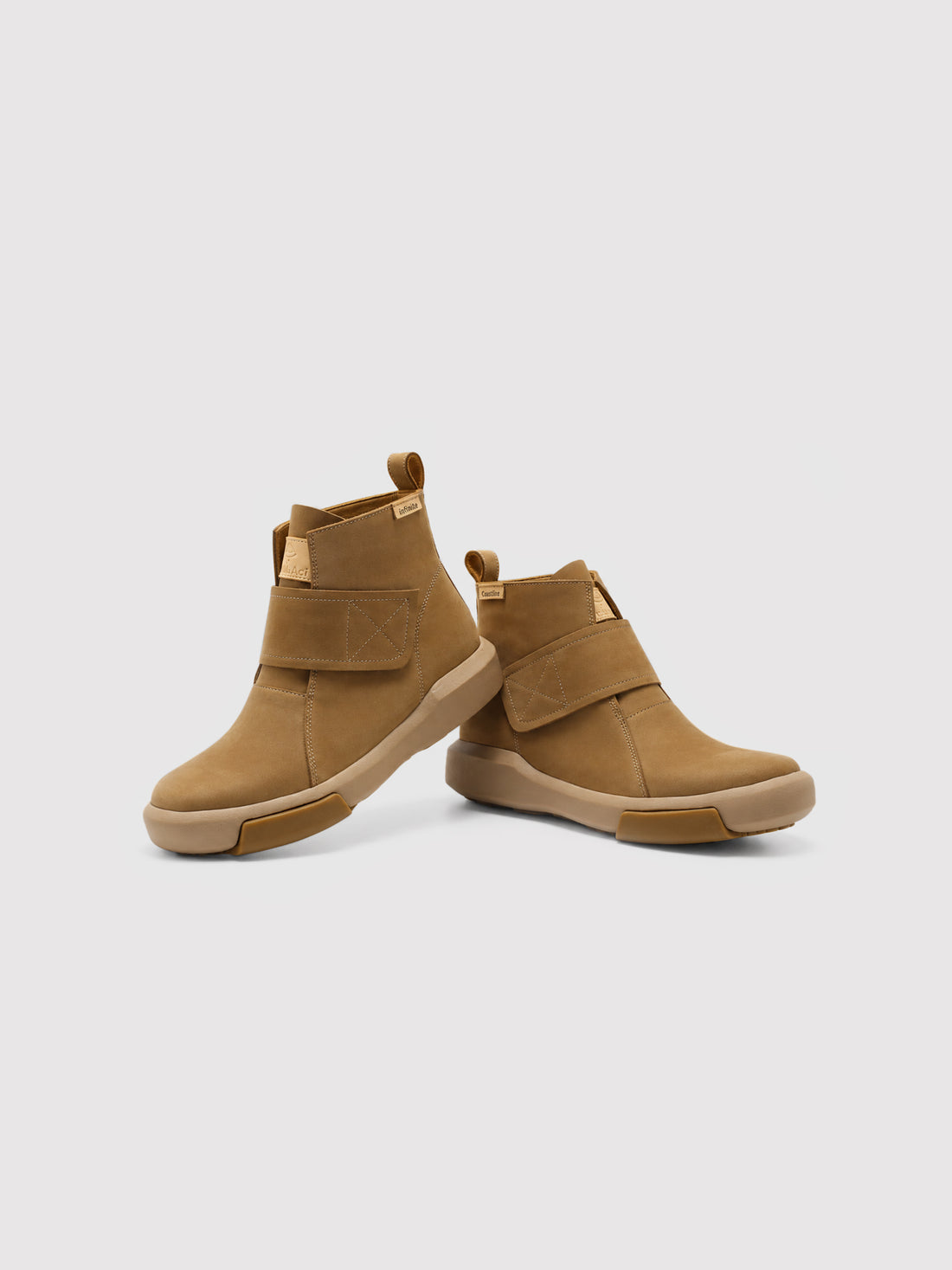 Camel Nubuck Ankle Boots with Strap Detail & Two-Tone Sole