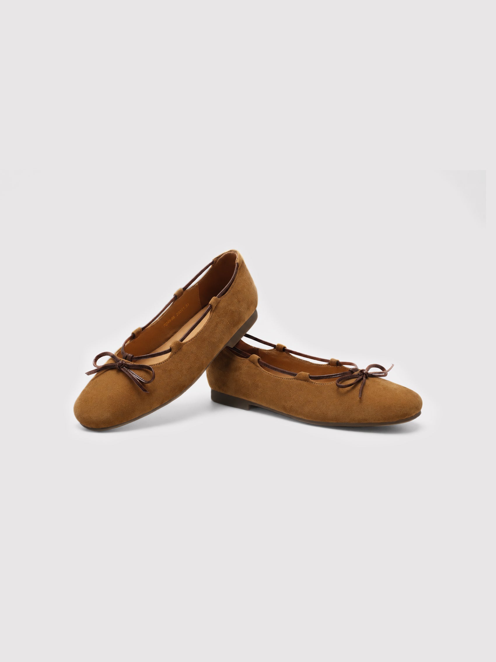 Soft Camel Suede Ballet Flats with Leather Bow Accent