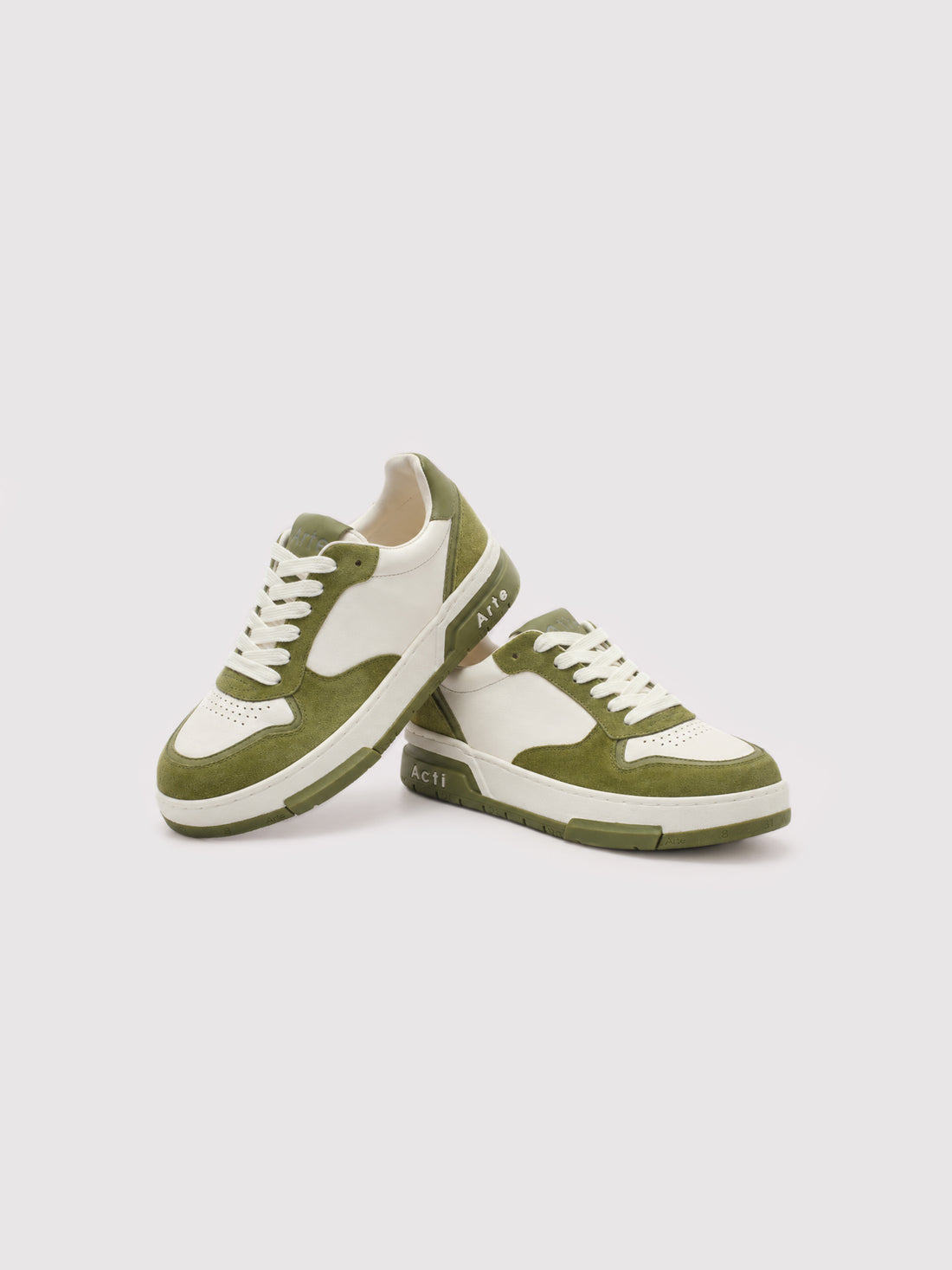 Arte Olive Green & White Suede-Trimmed Casual Shoes
