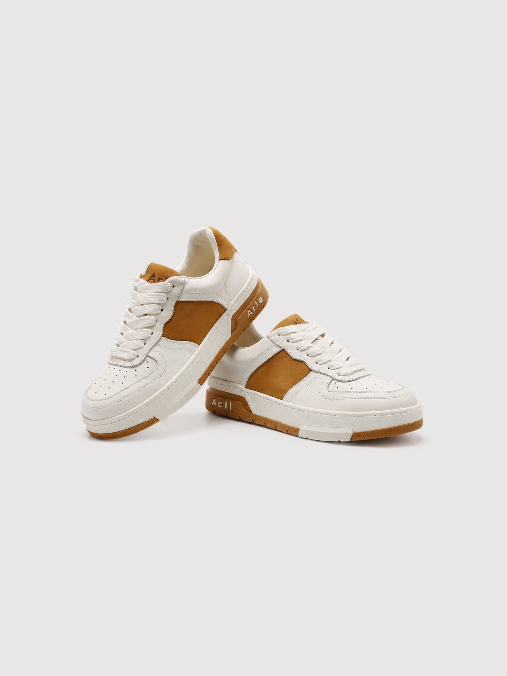 Classic Two-Tone White & Tan Leather-Suede Casual Sneakers