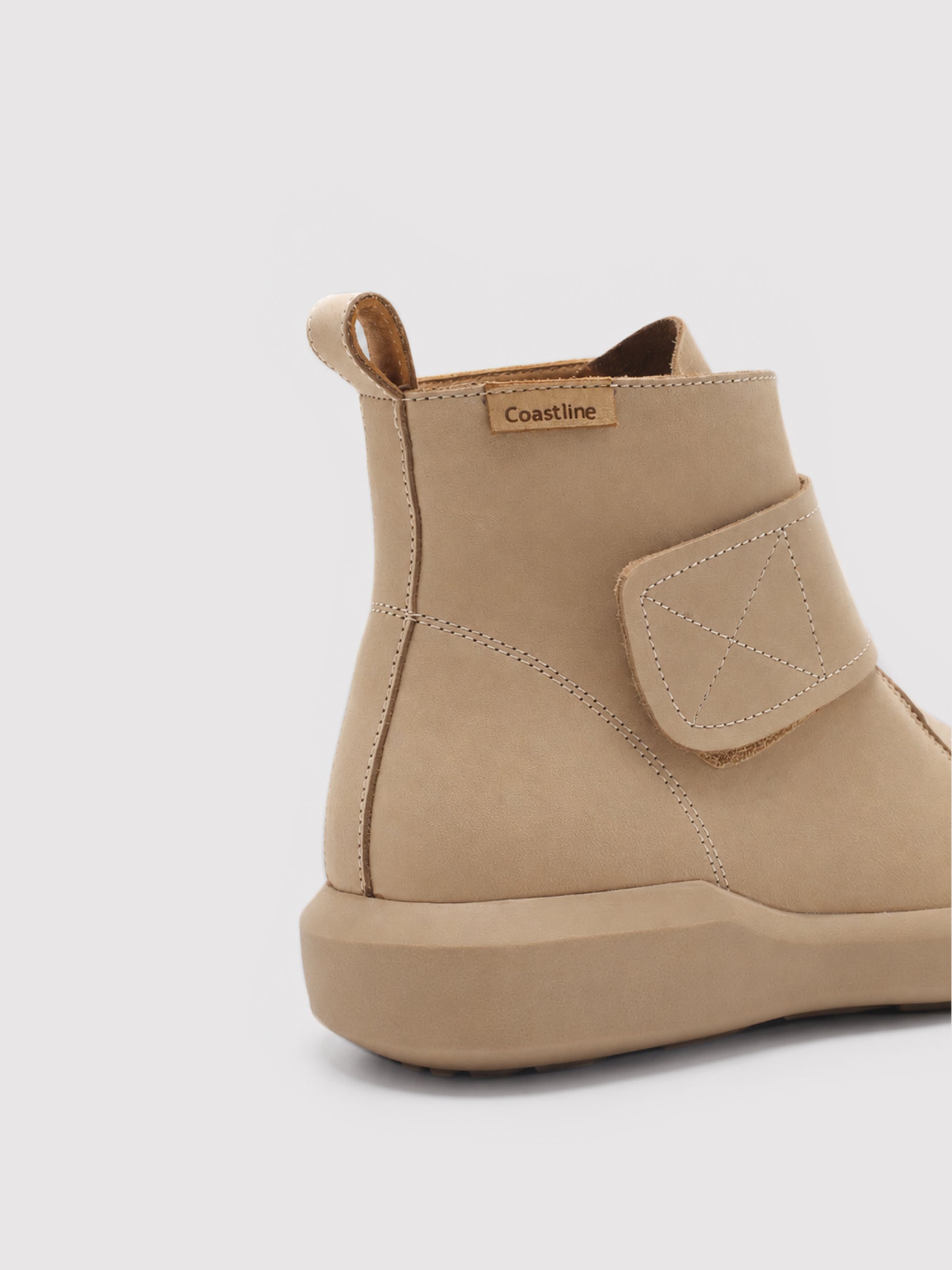 Beige Nubuck Ankle Boots with Strap Detail & Chunky Sole