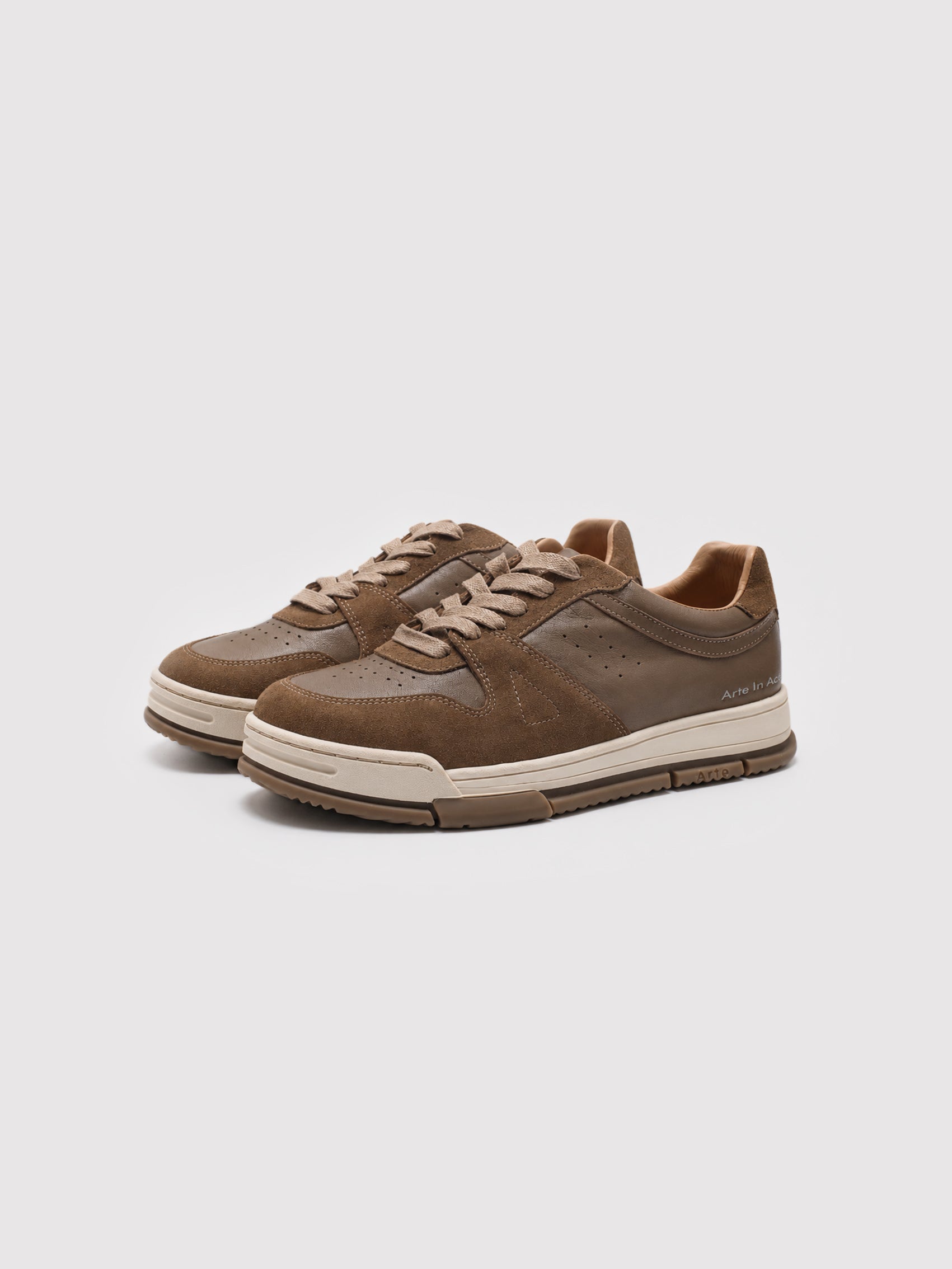 Brown Leather & Suede Low-Top Court Sneakers