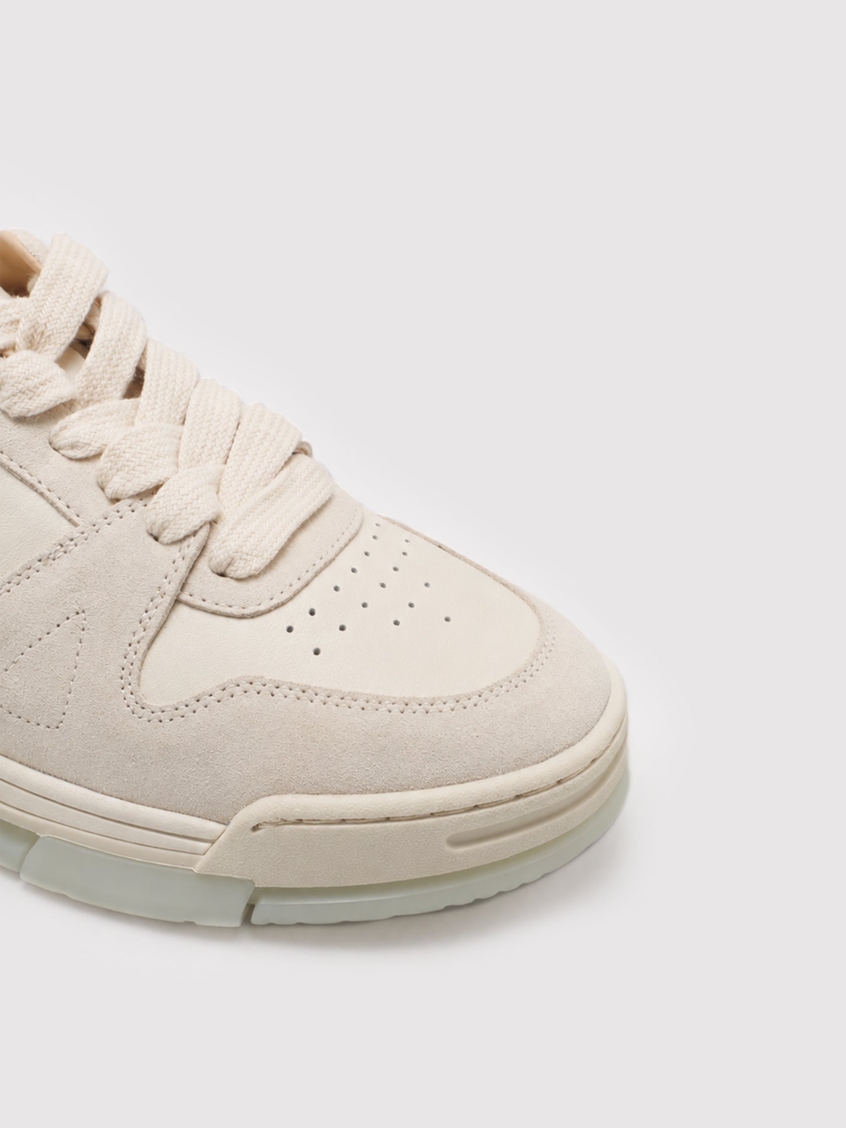 Cream Leather & Suede Low-Top Court Sneakers