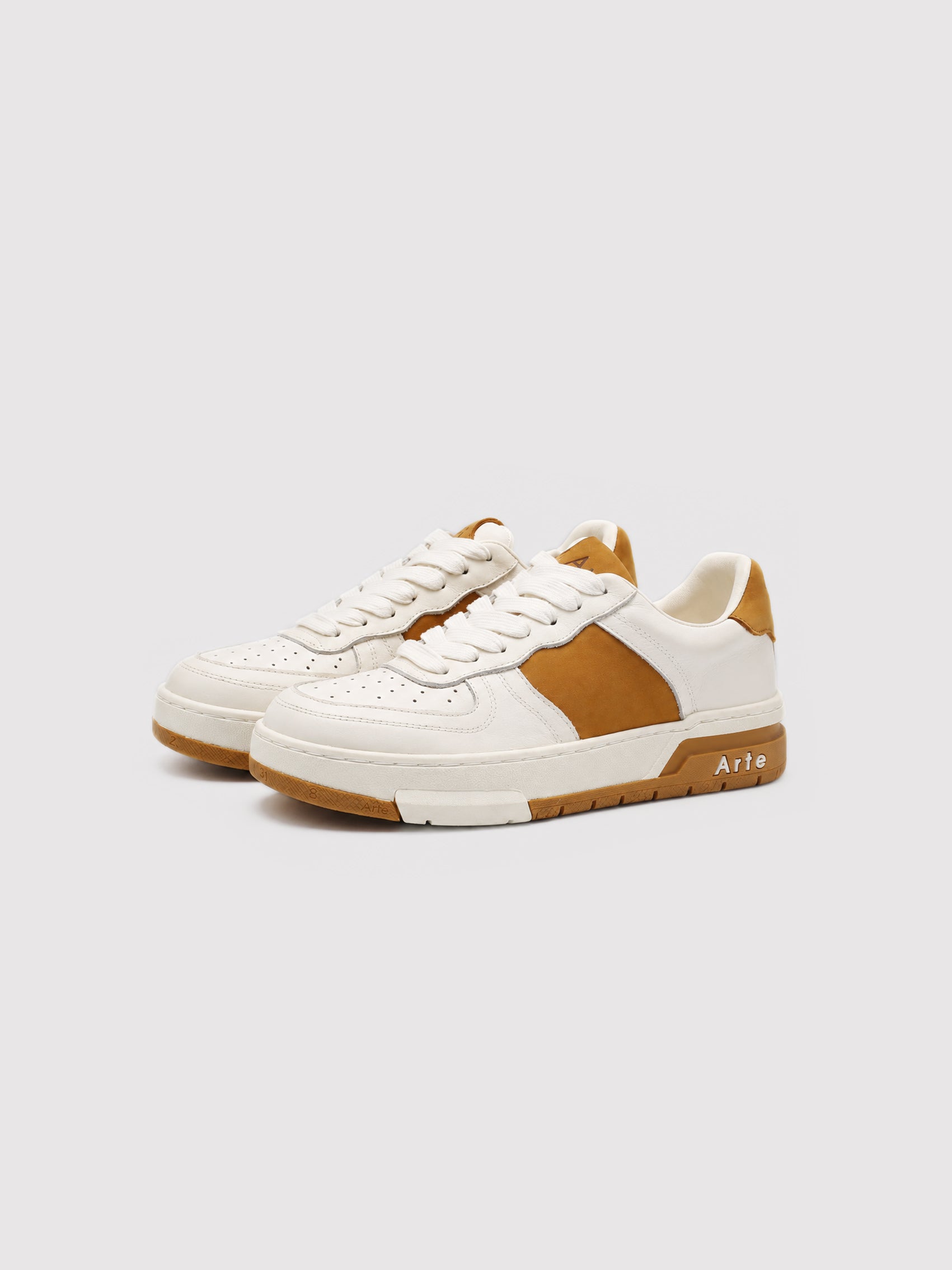 Classic Two-Tone White & Tan Leather-Suede Casual Sneakers