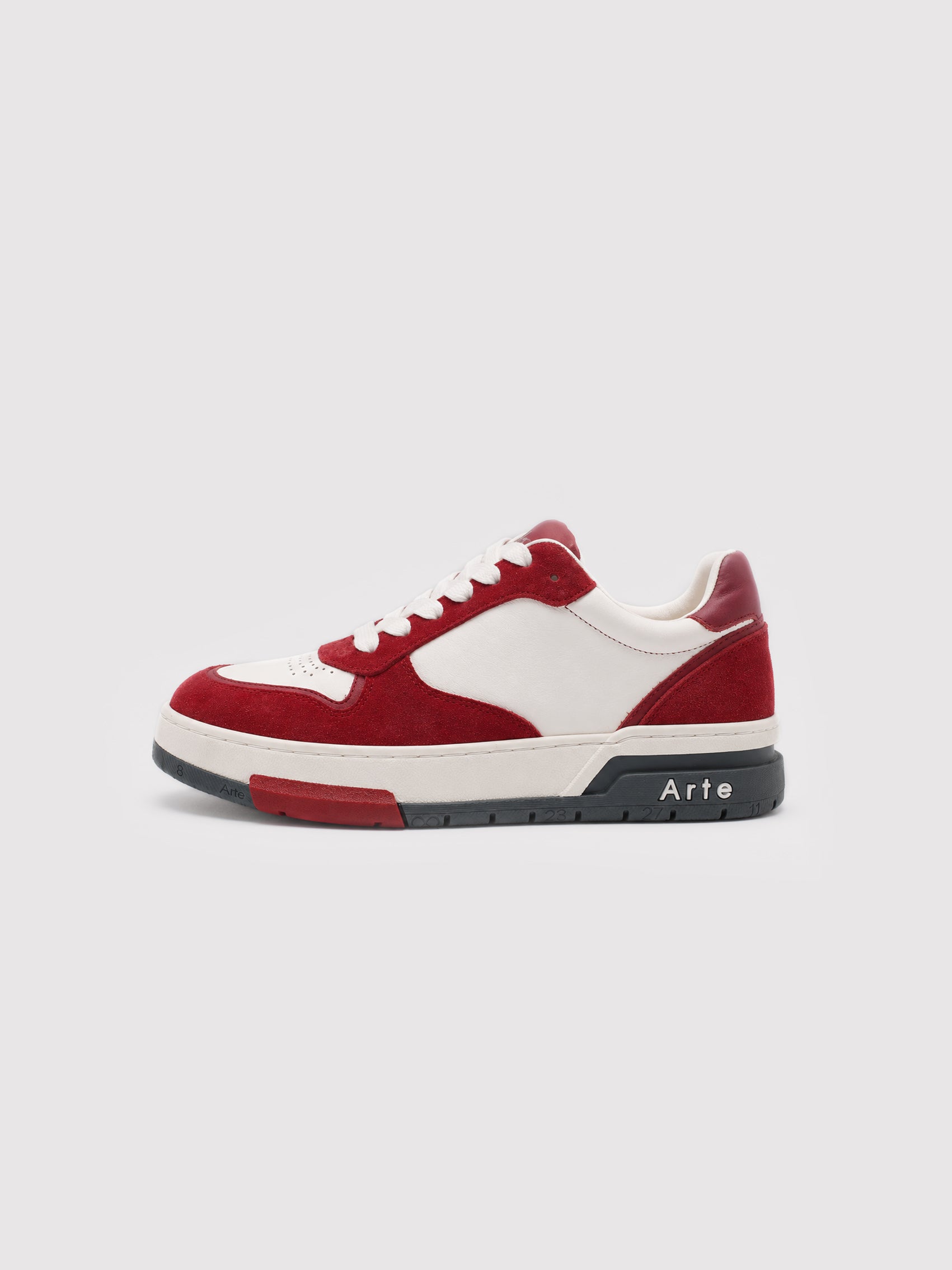 Red Suede & White Leather Low-Top Court Sneakers