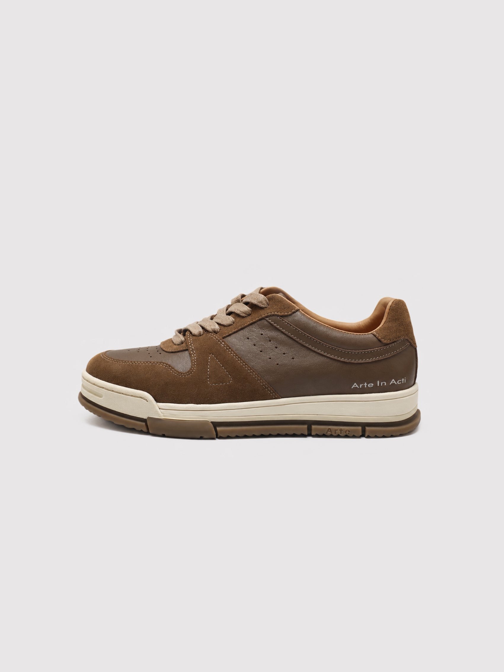 Brown Leather & Suede Low-Top Court Sneakers