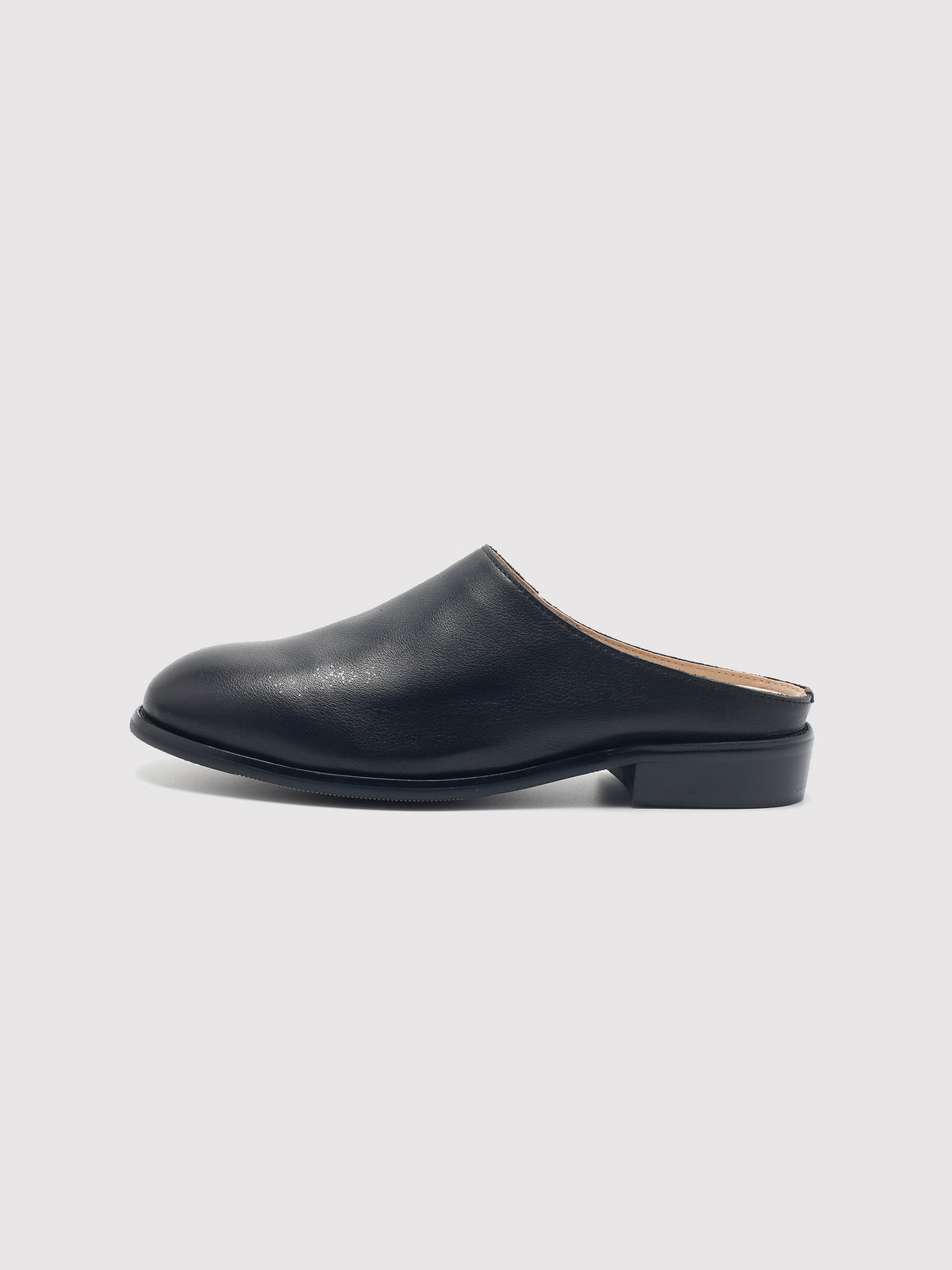 Black Leather Mules