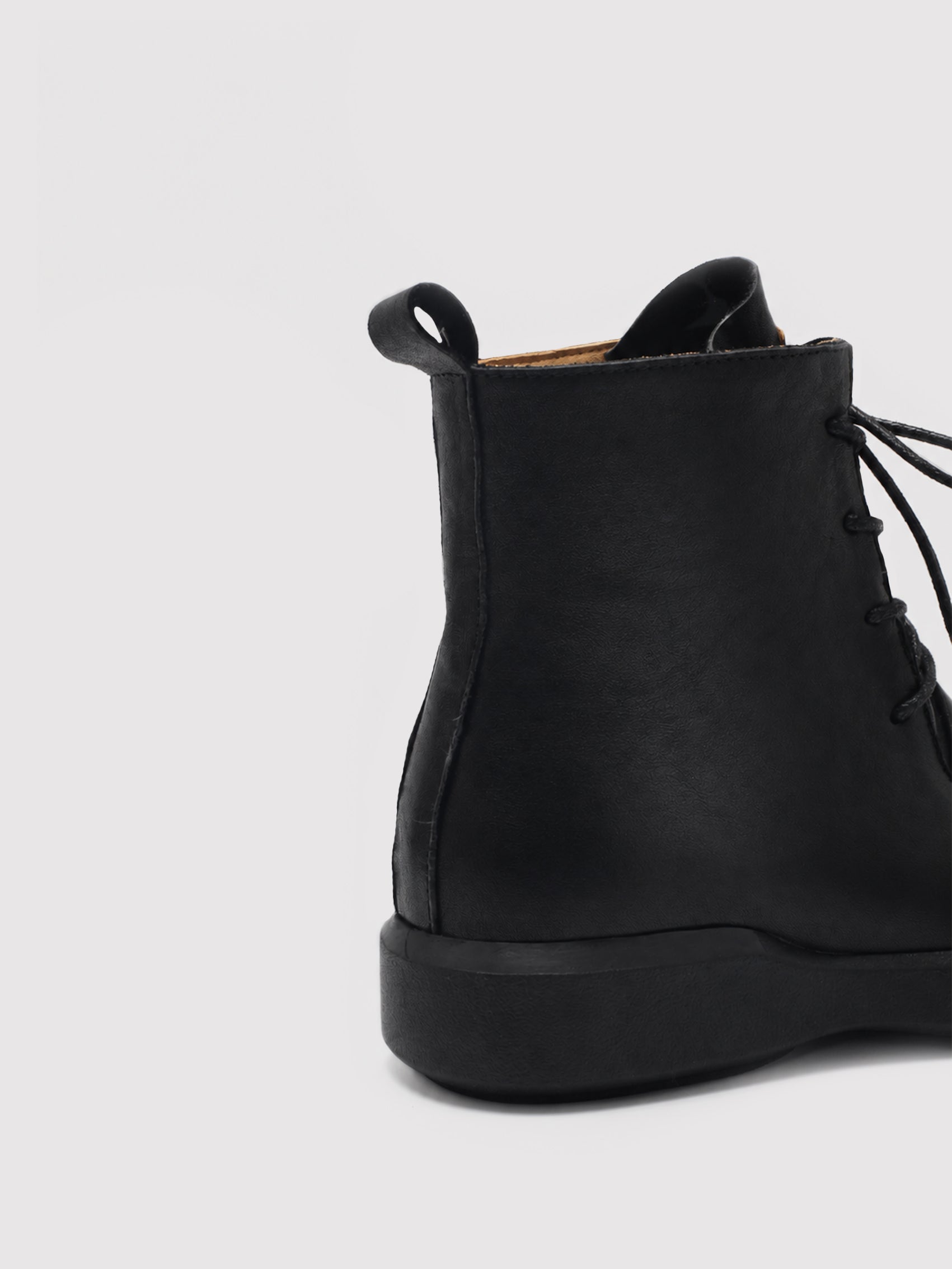 Black Leather Lace-Up Ankle Boots with Chunky Sole