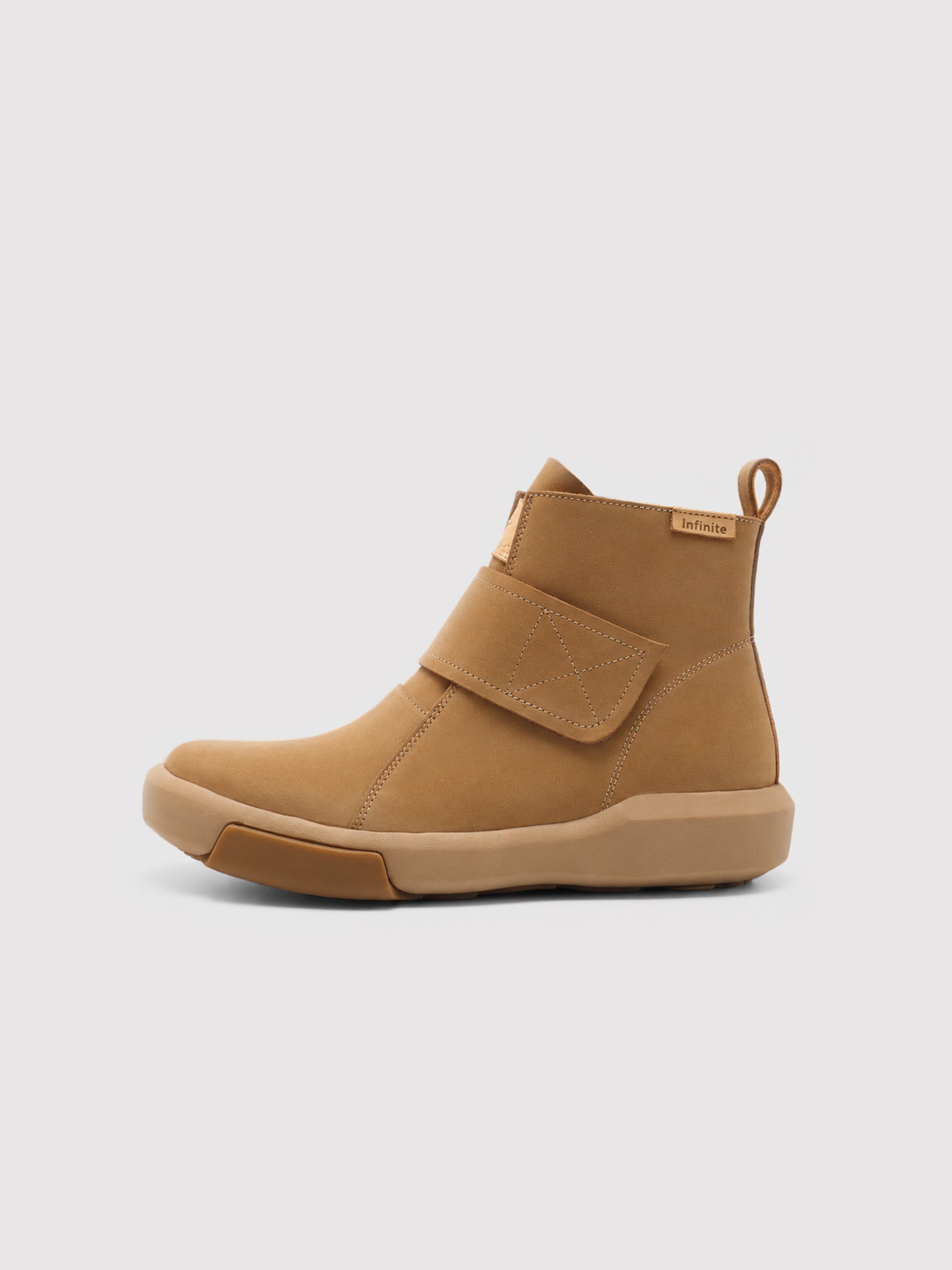 Camel Nubuck Ankle Boots with Strap Detail & Two-Tone Sole