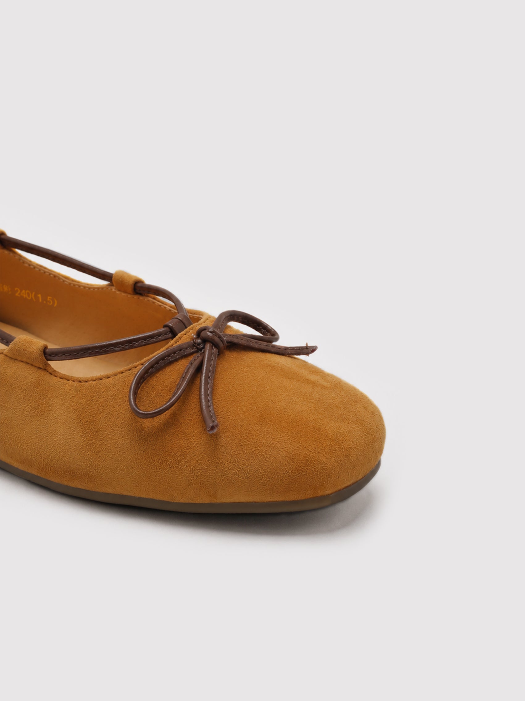 Soft Camel Suede Ballet Flats with Leather Bow Accent