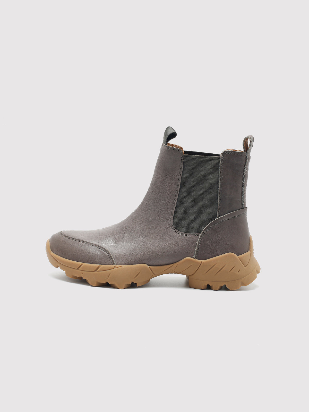 Grey Khaki Ankle Boots, side profile.