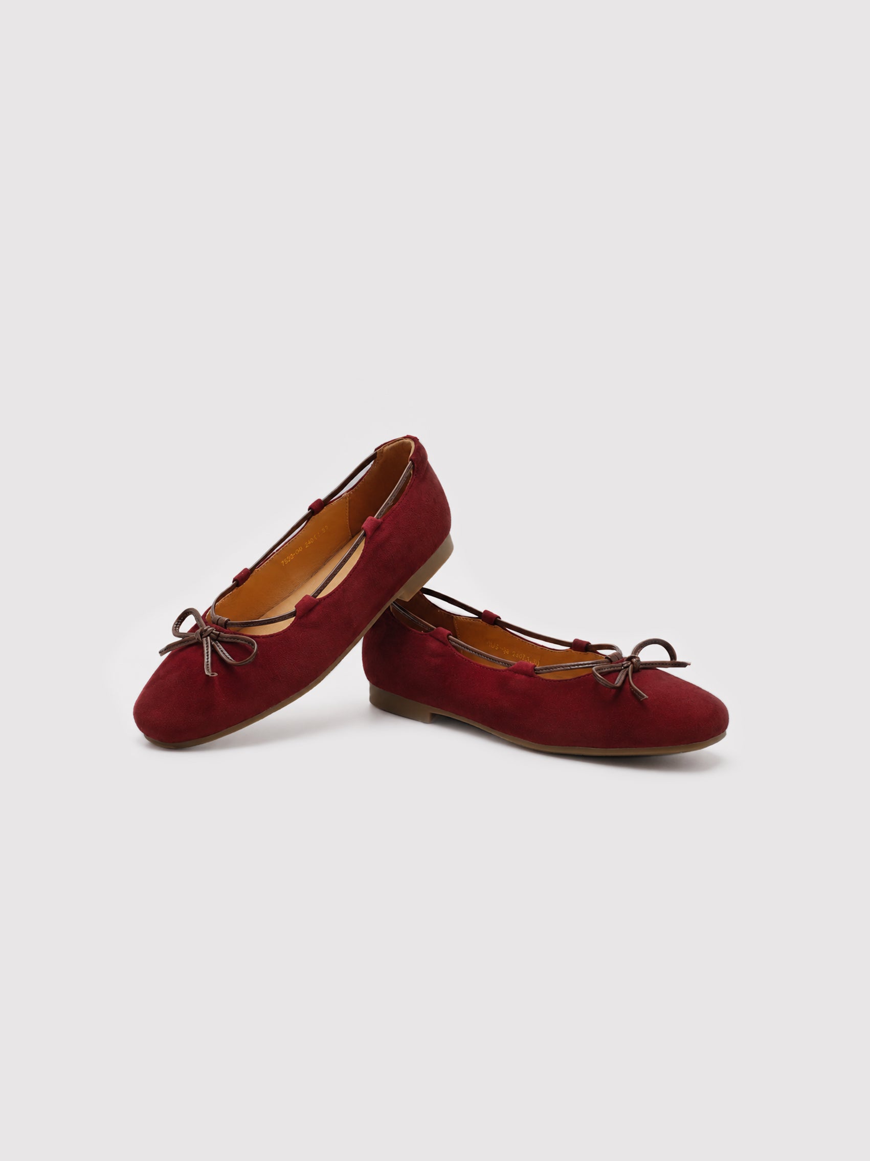 Rich Red Suede Ballet Flats with Leather Bow Accent