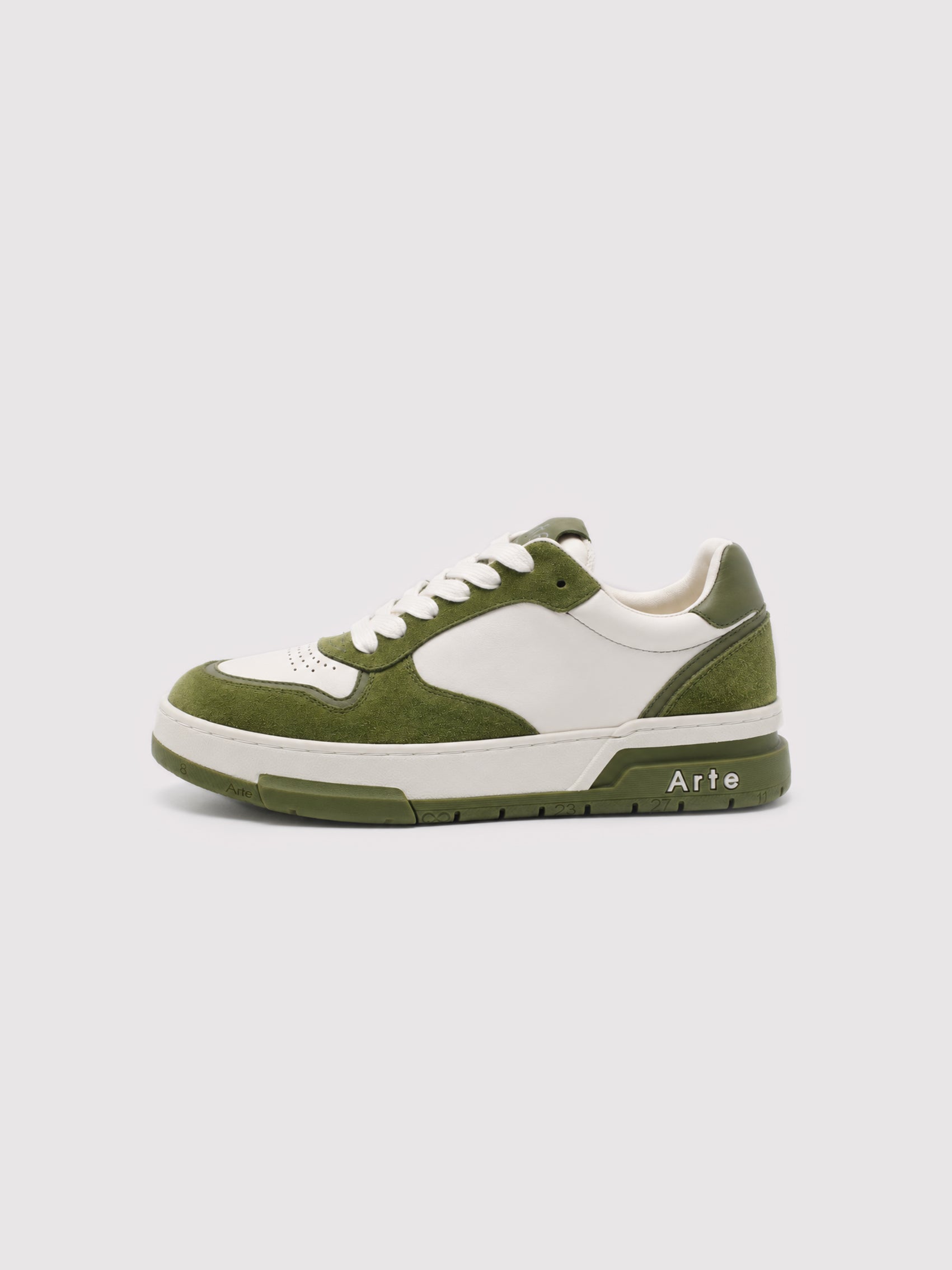Arte Olive Green & White Suede-Trimmed Casual Shoes