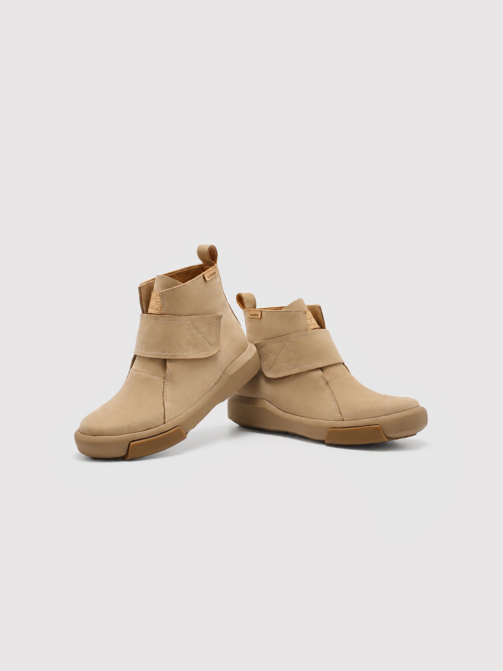 Beige Nubuck Ankle Boots with Strap Detail & Chunky Sole
