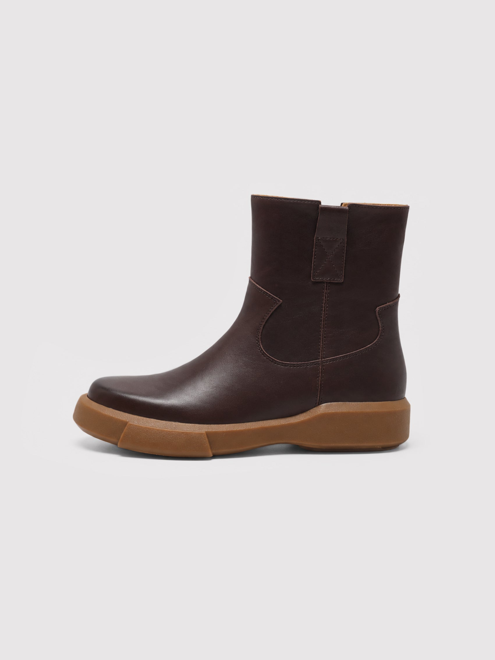 Minimalist Dark Brown Leather Ankle Boots with Side Zip