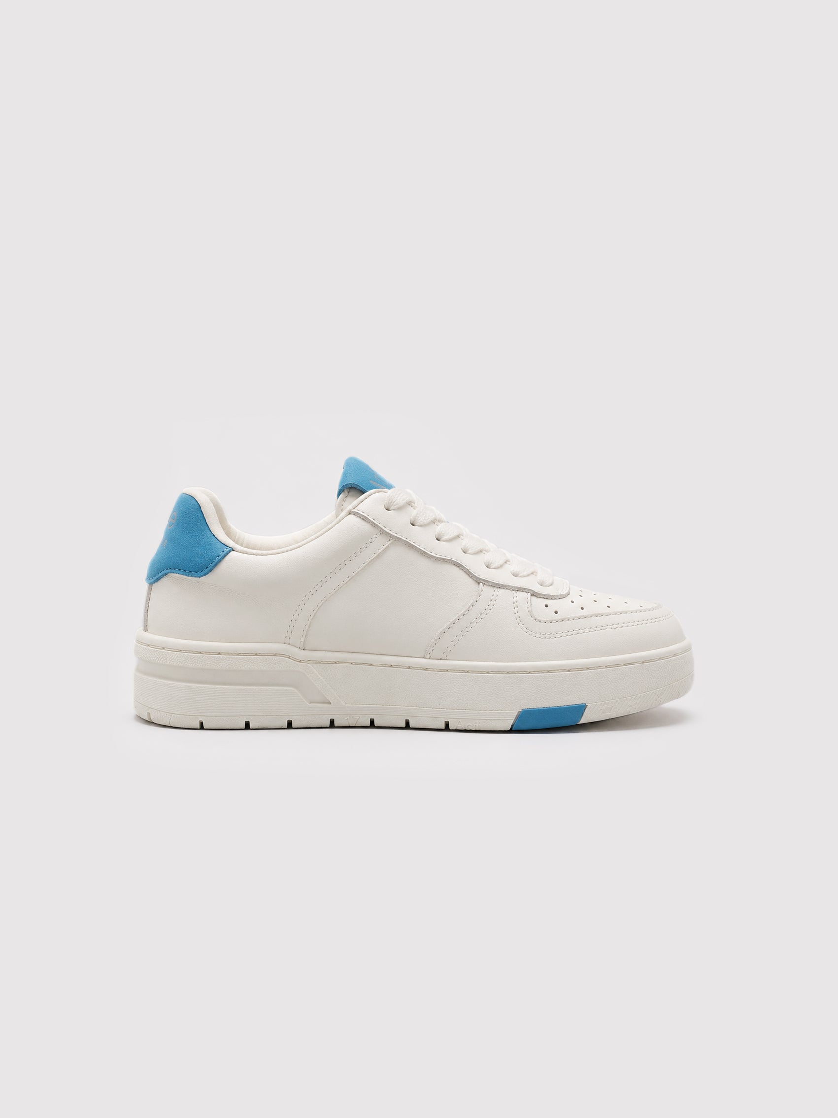 Off-White Leather Low-Top Sneakers with Blue Accents