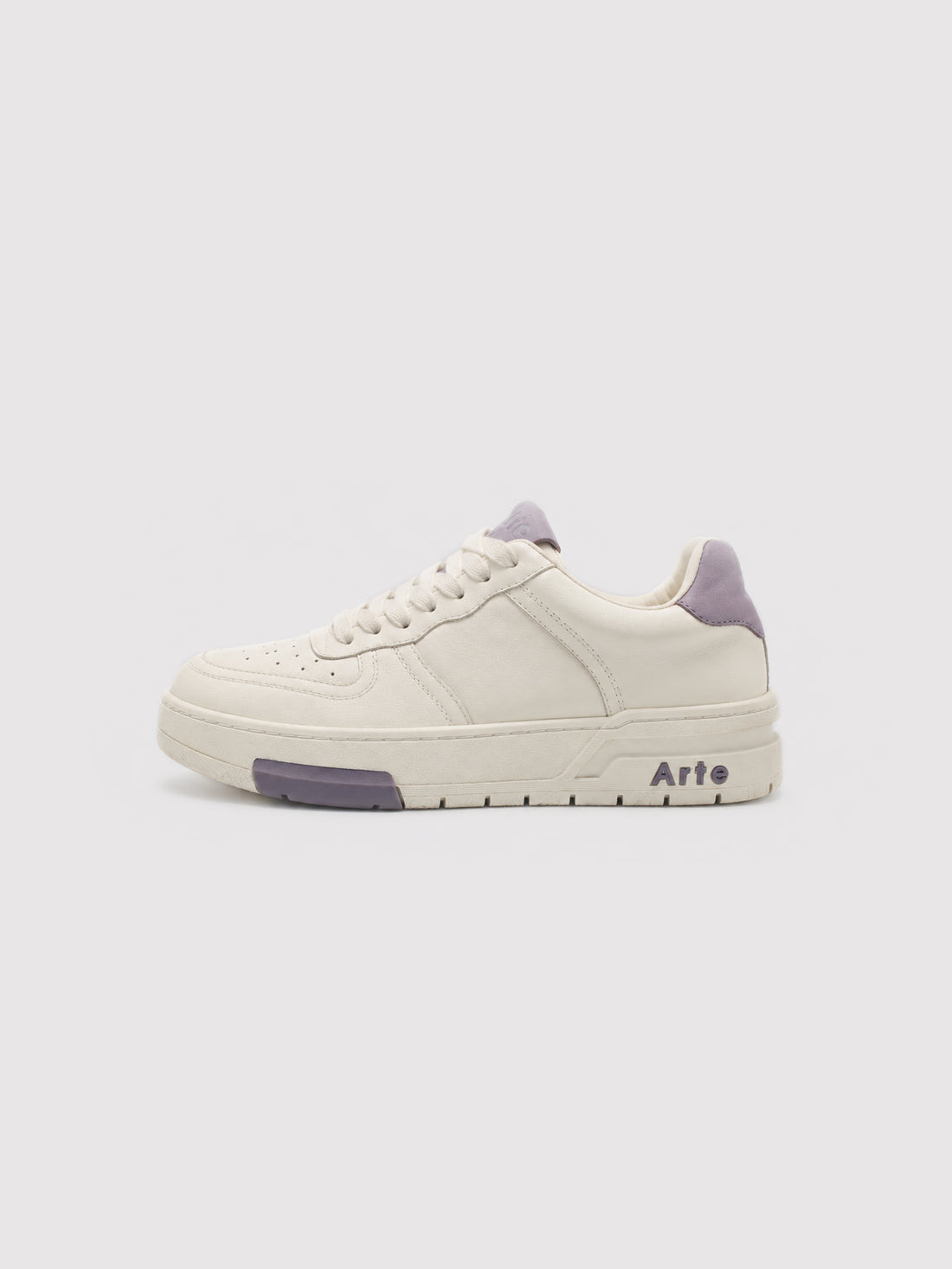 Minimalist Off-White Leather Casual Shoes with Purple Accents
