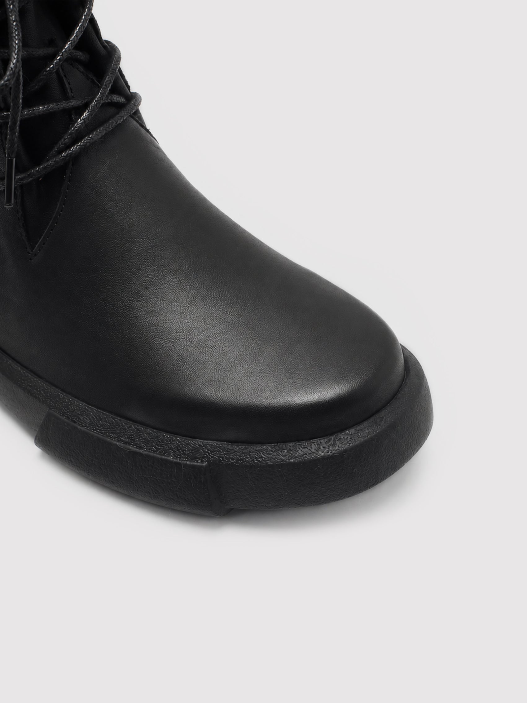 Black Leather Lace-Up Ankle Boots with Chunky Sole