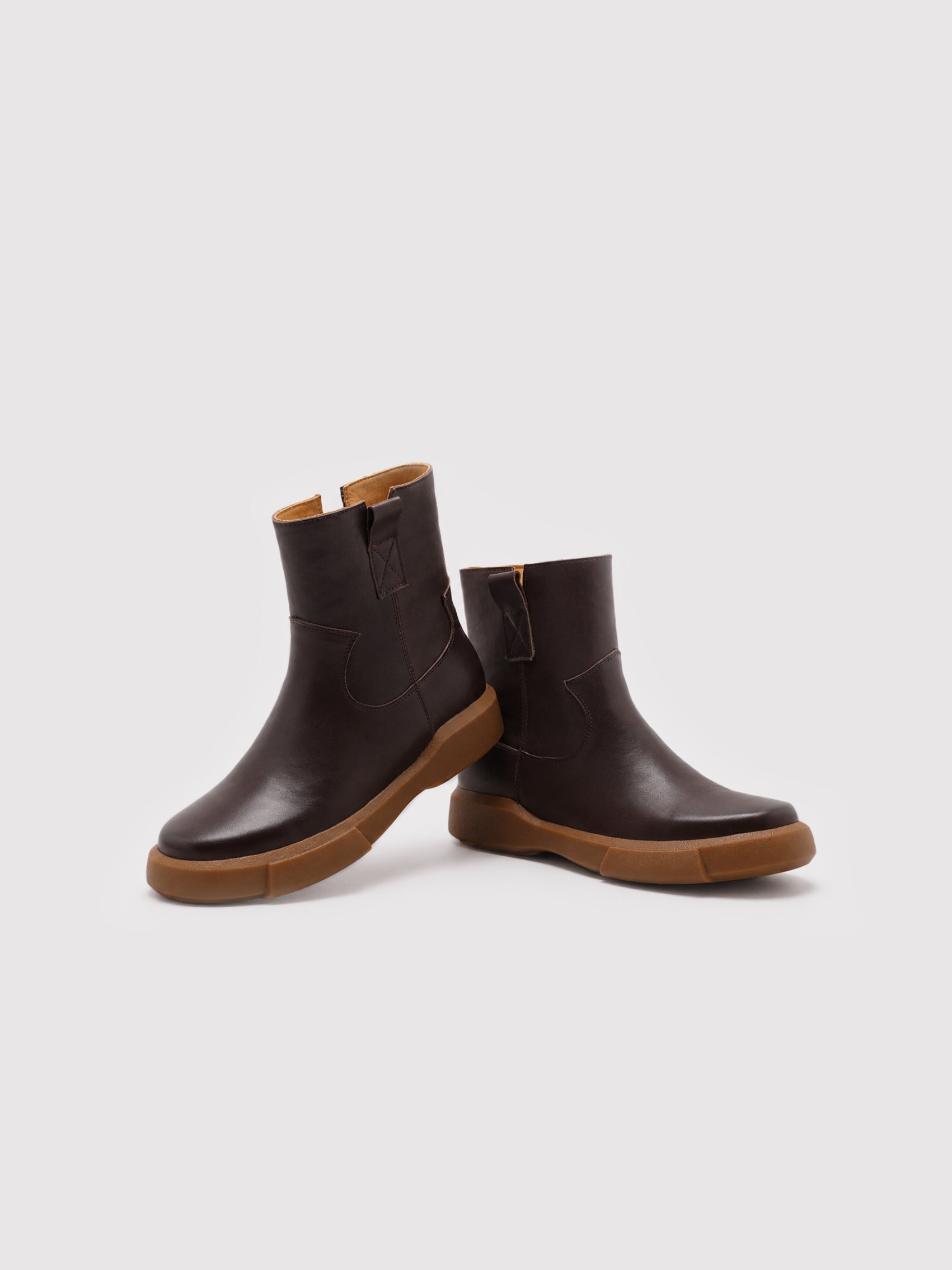 Minimalist Dark Brown Leather Ankle Boots with Side Zip