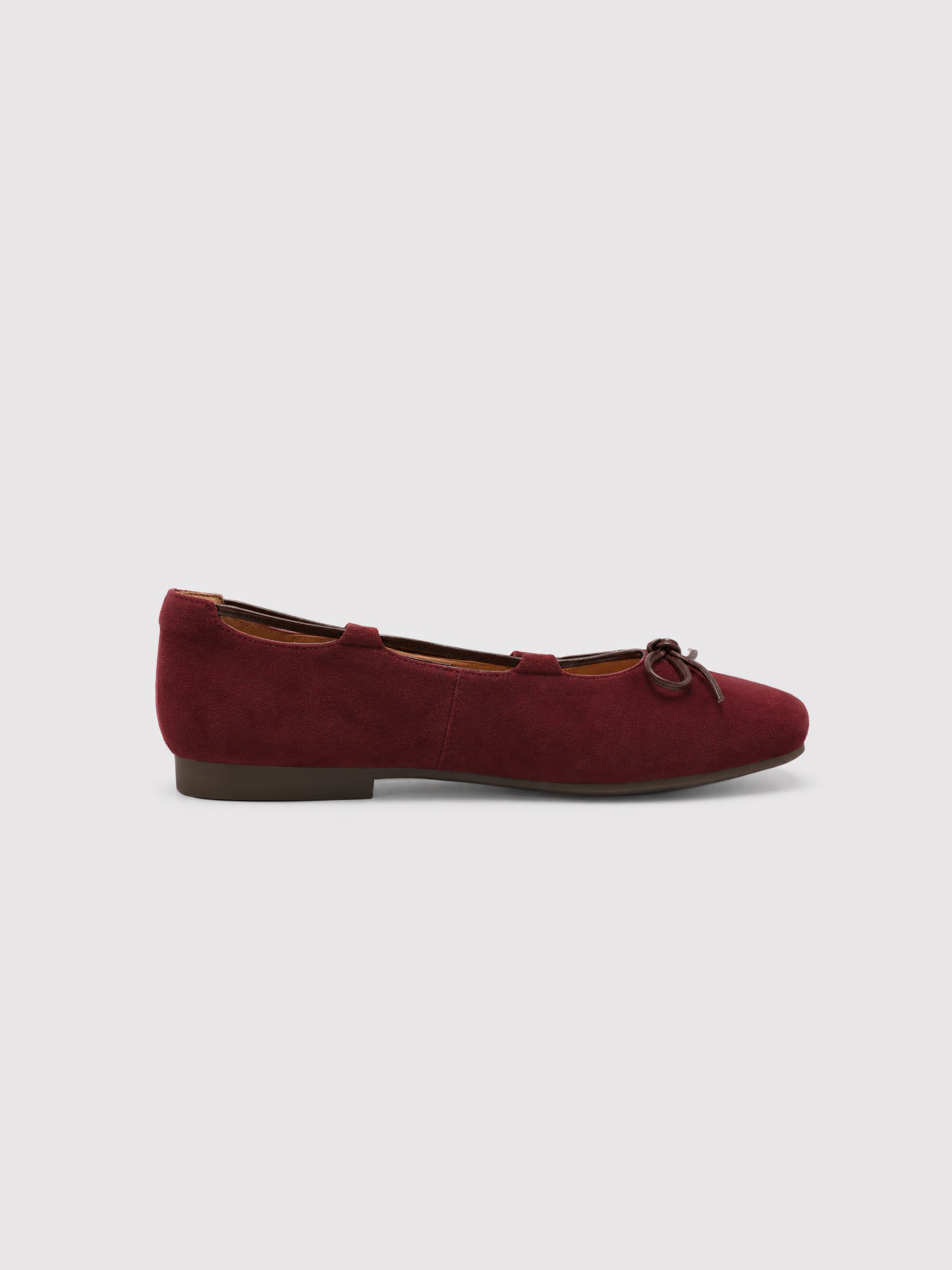 Rich Red Suede Ballet Flats with Leather Bow Accent