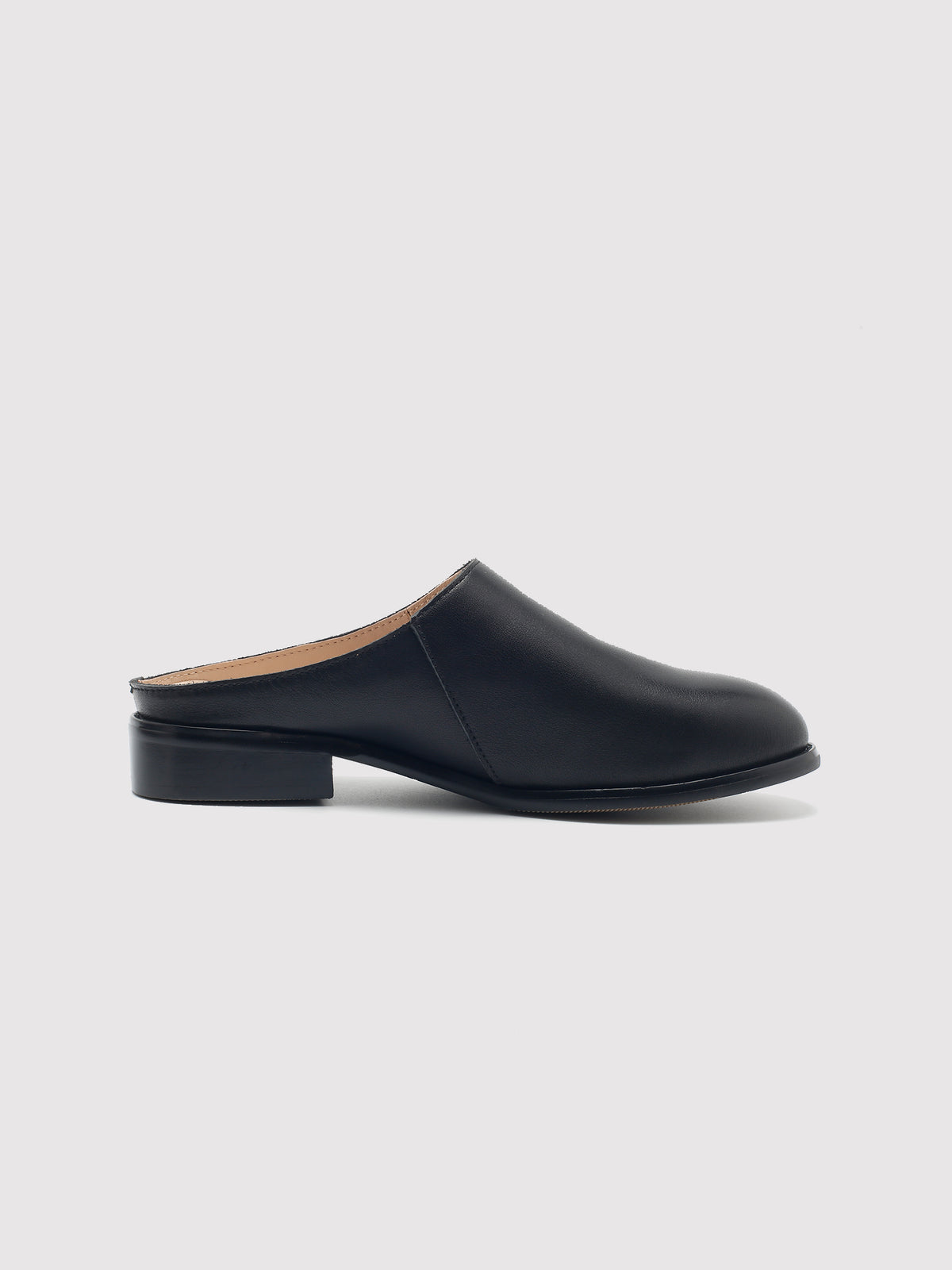 Black Leather Mules