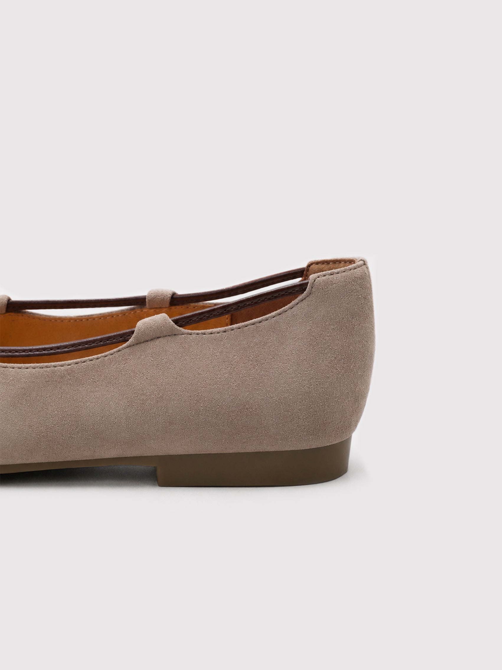 Soft Taupe Suede Ballet Flats with Leather Bow Accent