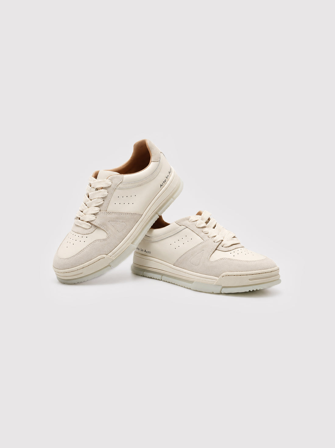 Cream Leather & Suede Low-Top Court Sneakers