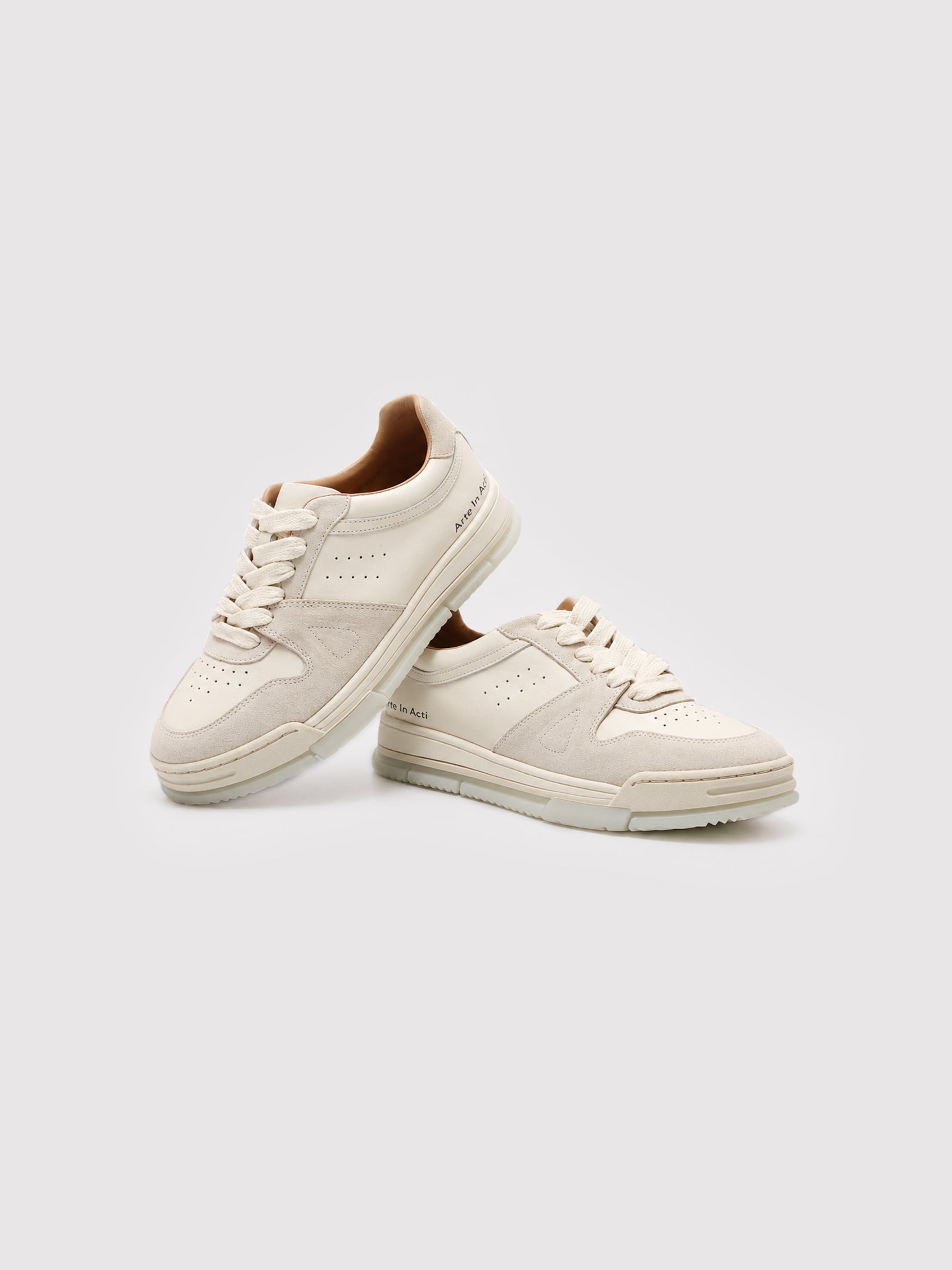 Cream Leather & Suede Low-Top Court Sneakers