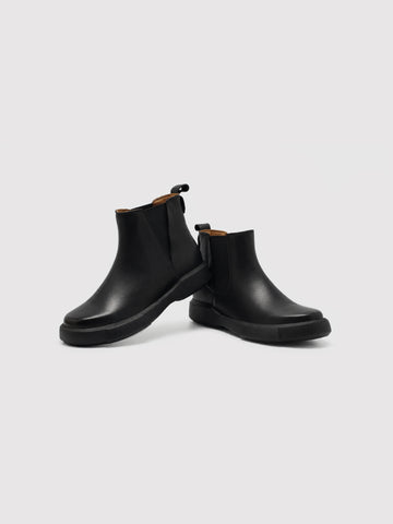Raw Block Black Leather Chelsea Boots with Gold Accent