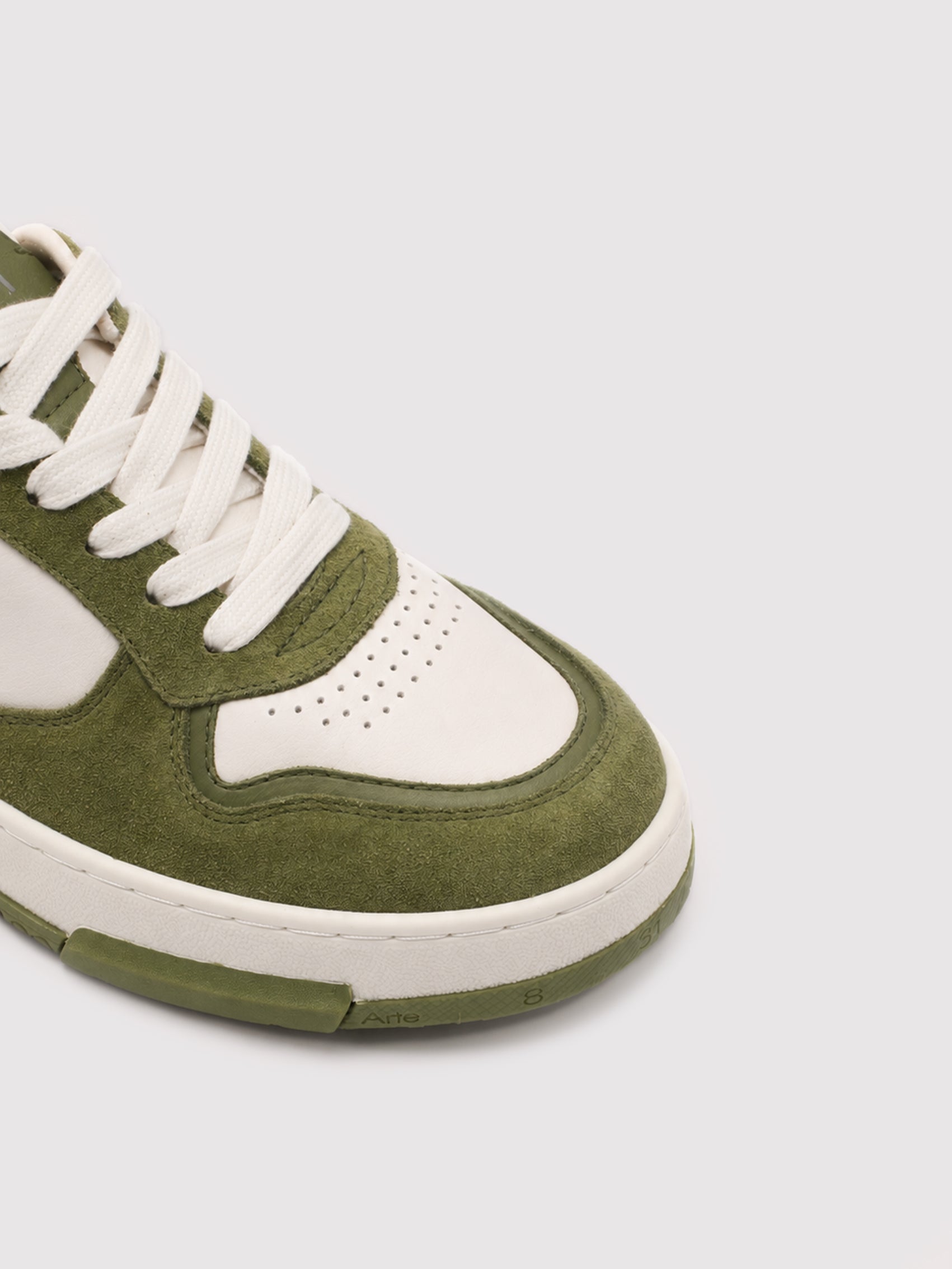 Arte Olive Green & White Suede-Trimmed Casual Shoes