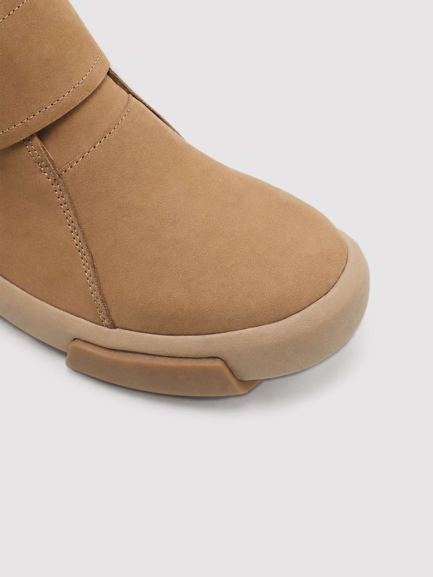 Camel Nubuck Ankle Boots with Strap Detail & Two-Tone Sole