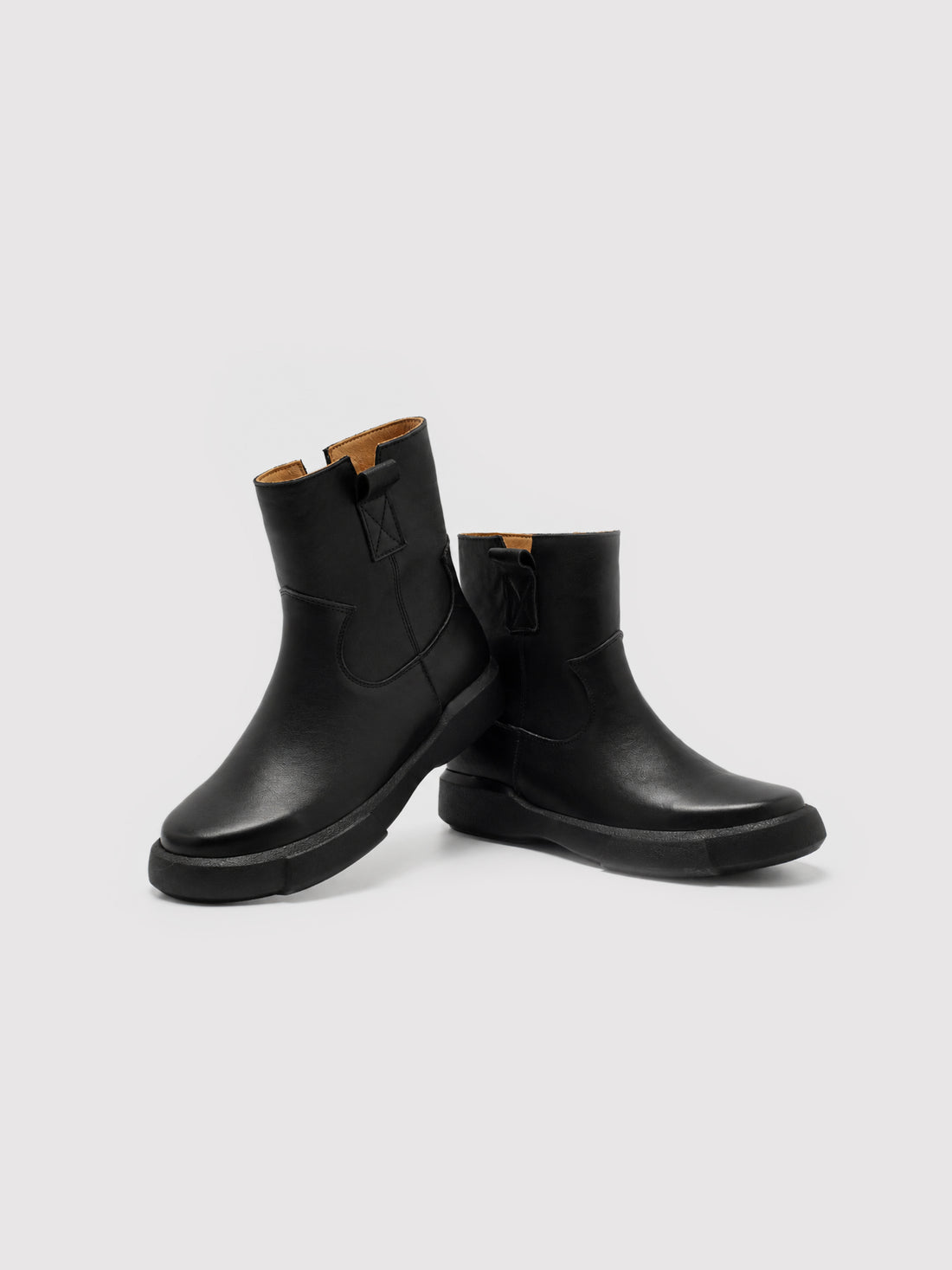 Minimalist Black Leather Ankle Boots with Functional Zipper