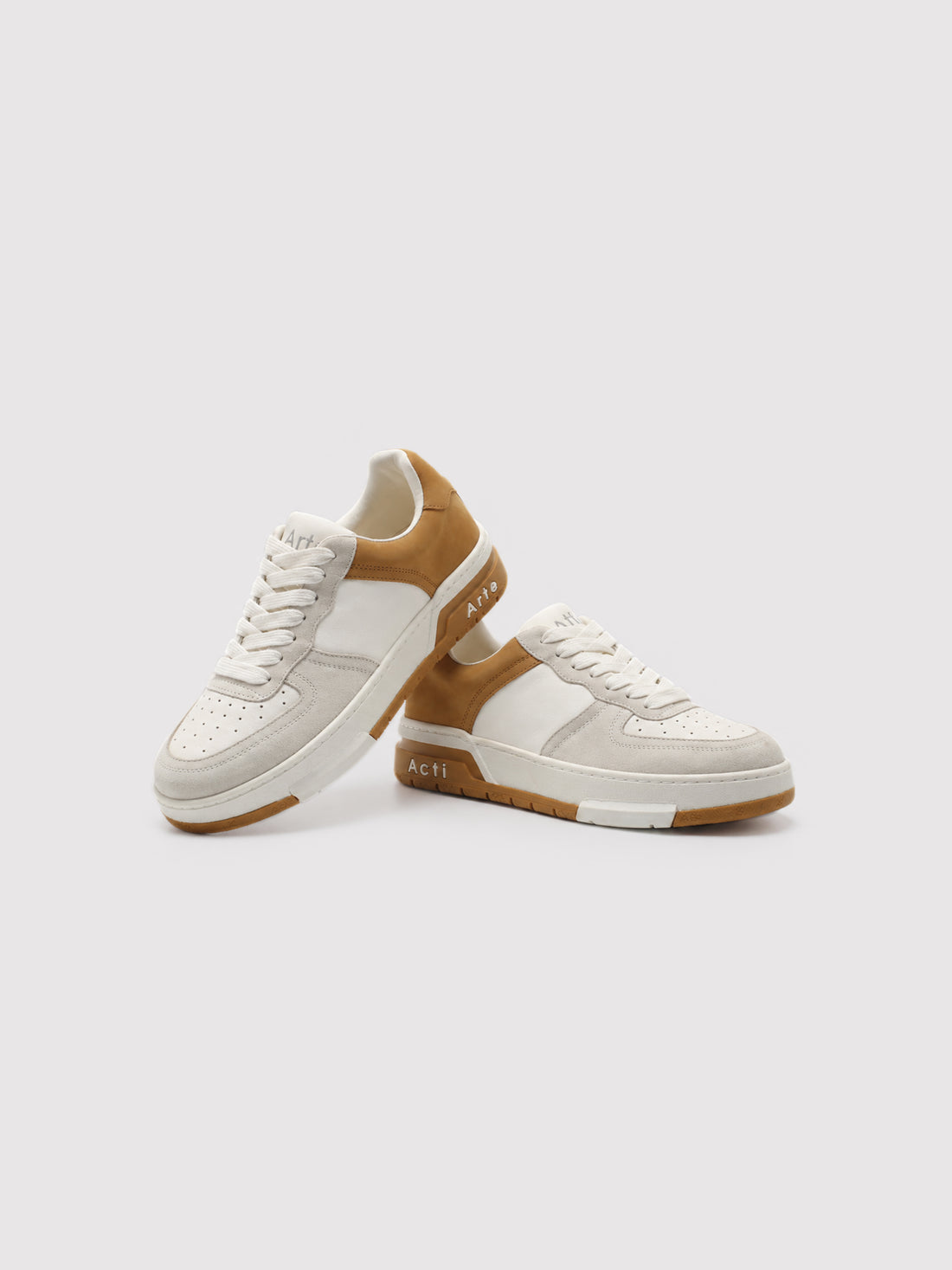 Retro Court Sneakers in Grey, White & Tan Leather