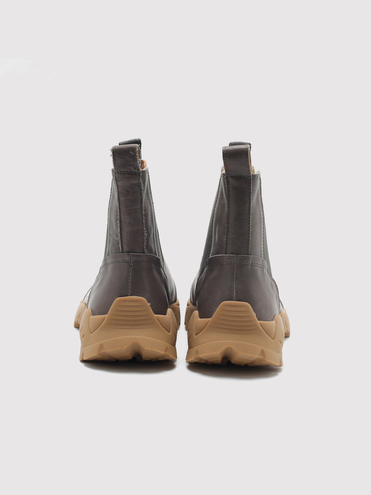 Grey Khaki Ankle Boots, pair viewed from the back.