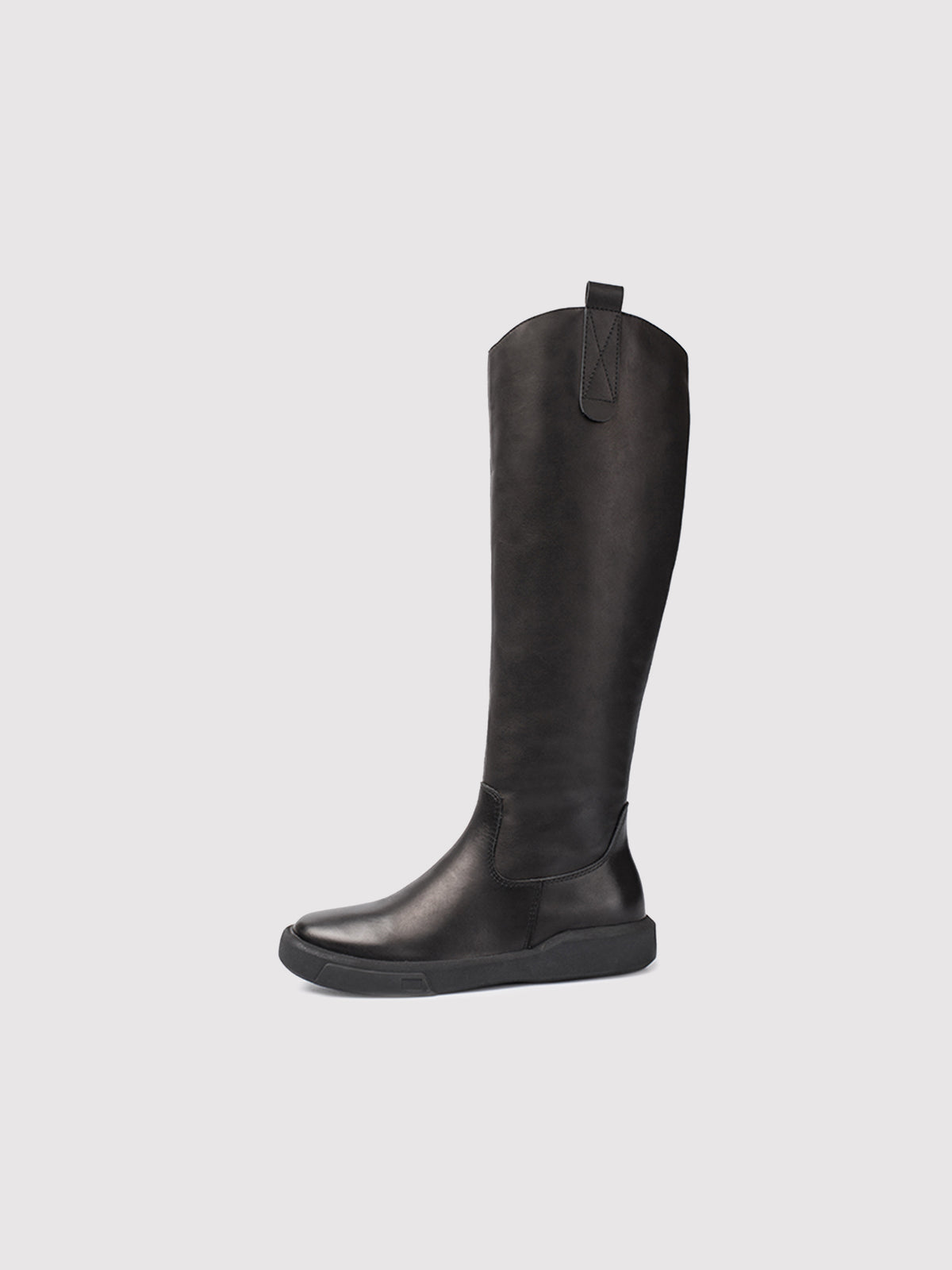 Black fleece-lined knee-high boots, side profile.