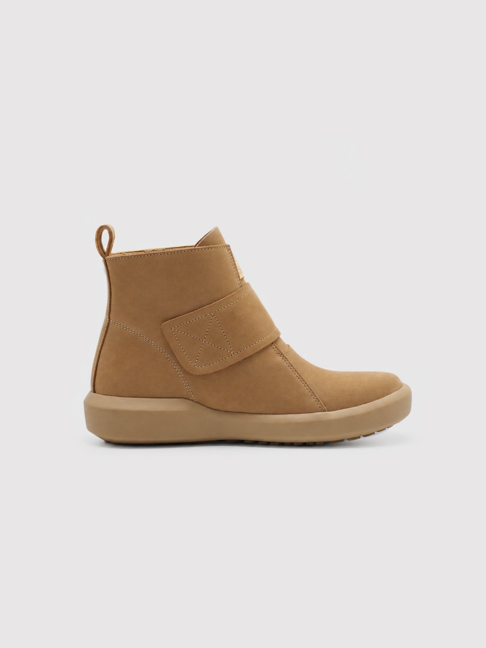 Camel Nubuck Ankle Boots with Strap Detail & Two-Tone Sole