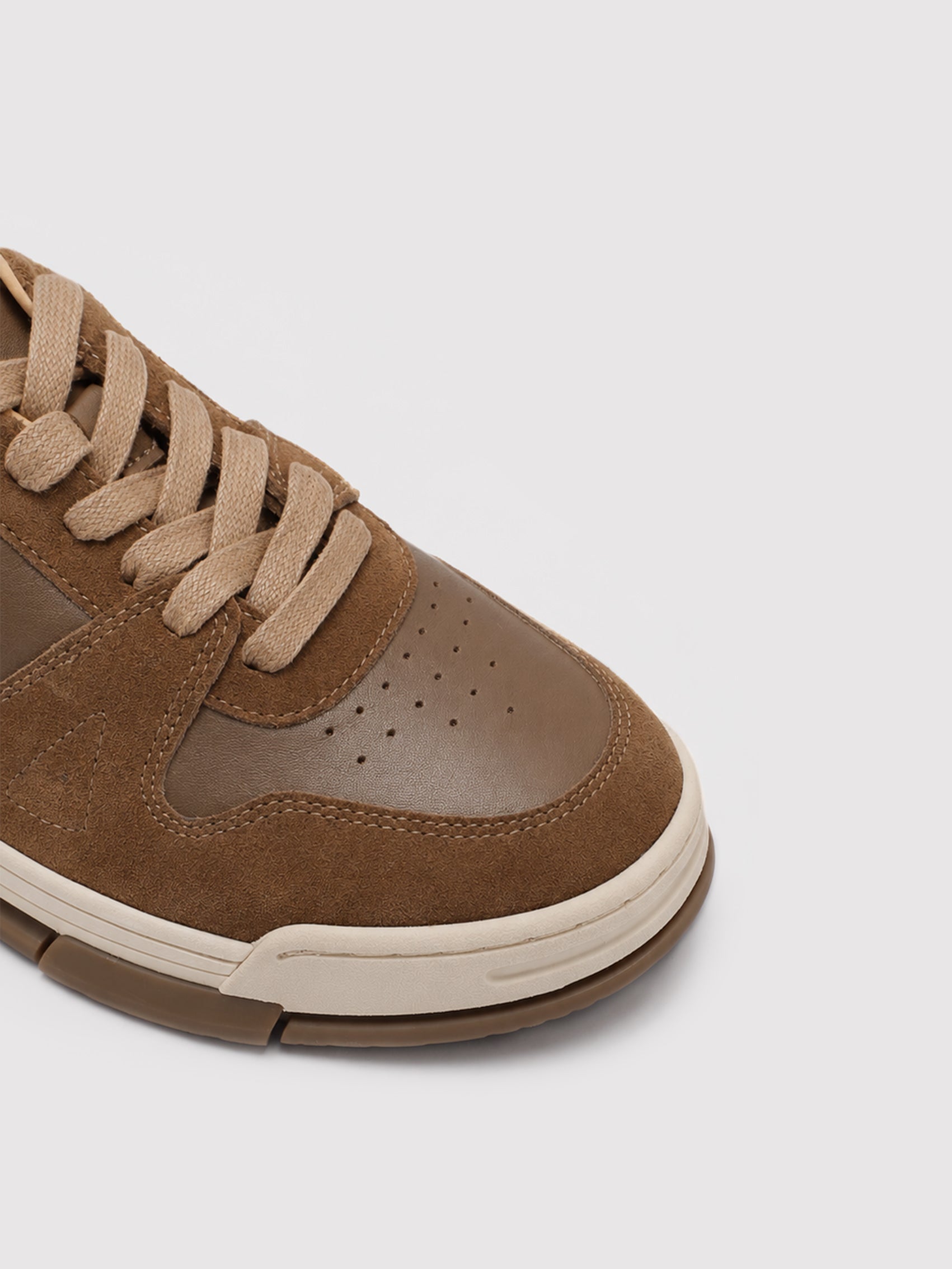 Brown Leather & Suede Low-Top Court Sneakers