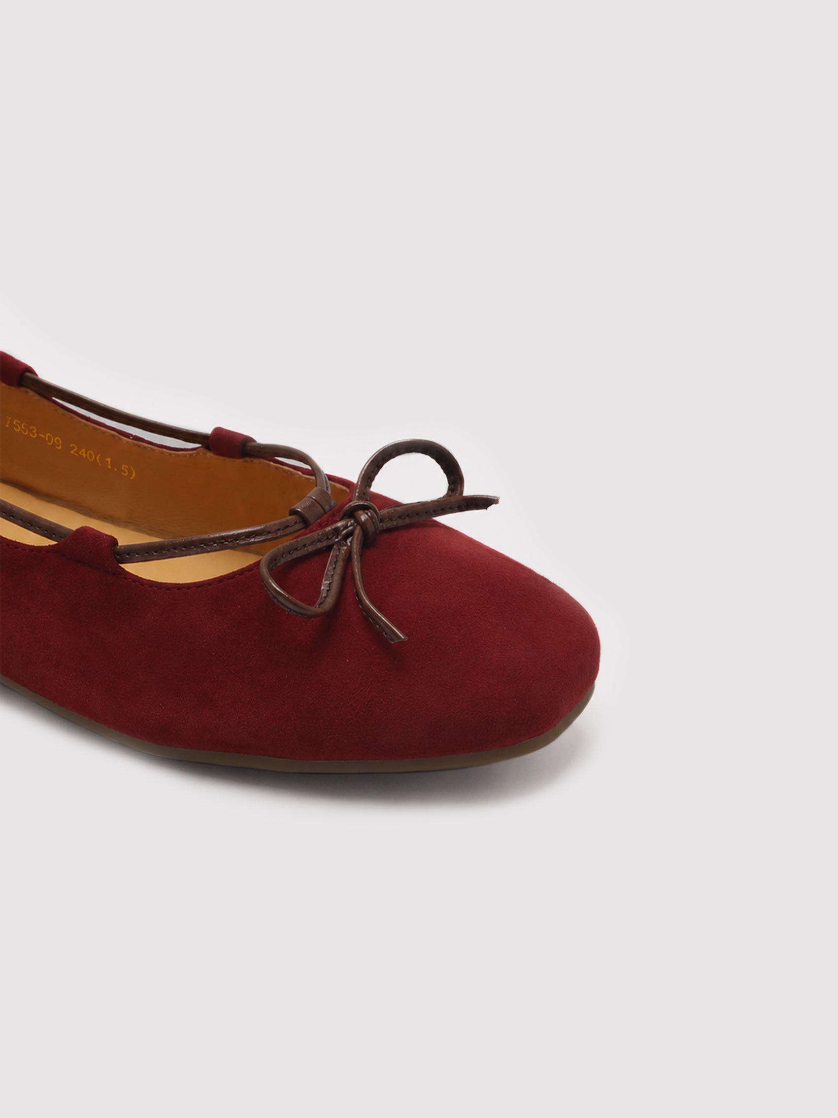 Rich Red Suede Ballet Flats with Leather Bow Accent