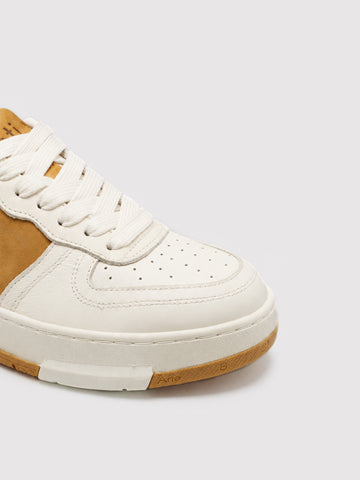 Classic Two-Tone White & Tan Leather-Suede Casual Sneakers
