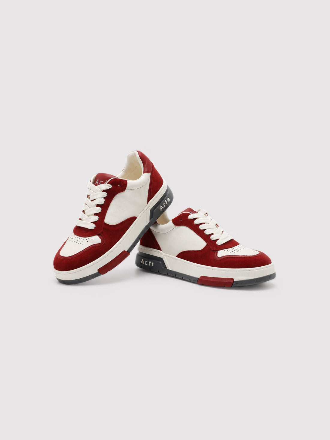 Red Suede & White Leather Low-Top Court Sneakers