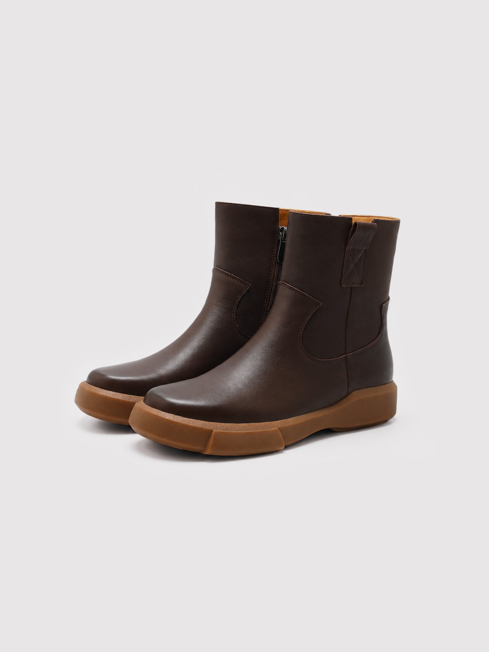 Minimalist Dark Brown Leather Ankle Boots with Side Zip