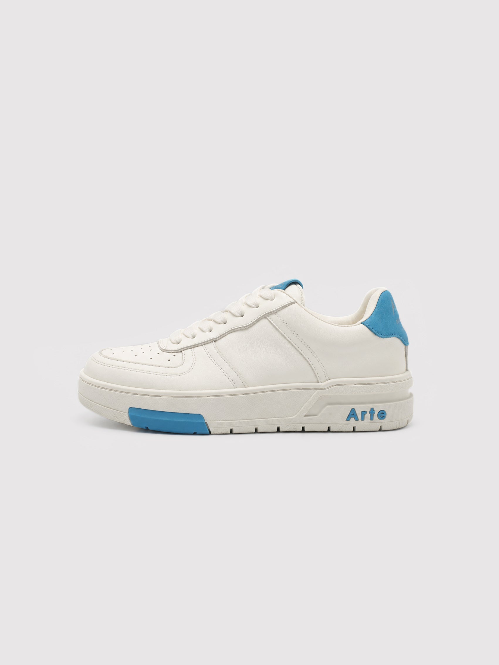 Off-White Leather Low-Top Sneakers with Blue Accents