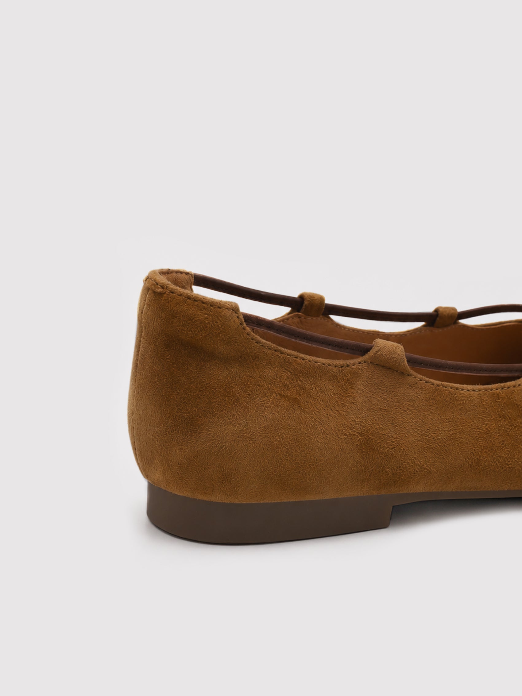 Soft Camel Suede Ballet Flats with Leather Bow Accent